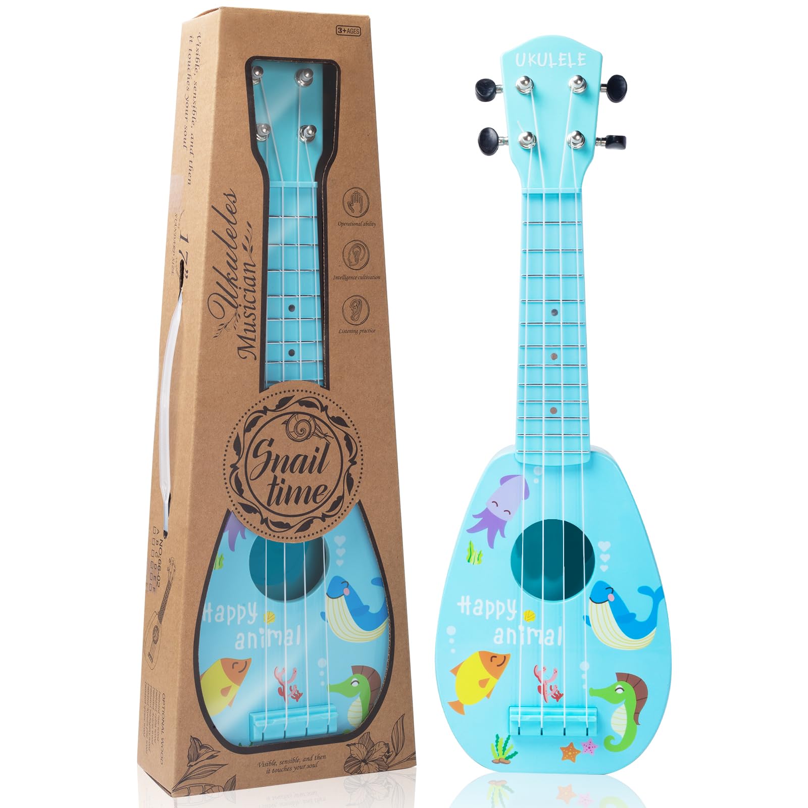 **YOLOPLUS+ 17 Inch Kids Ukulele Toy – 4-String Mini Guitar for Toddlers & Beginners – Educational Musical Instrument with Anti-Impact Design, Includes Picks, Strap & Tutorial – Perfect for Learning, Playtime & Early Music Development**
