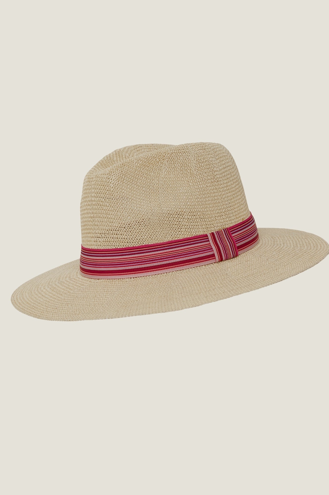 Premium Panama Hat with Stripe Design in Pink, Red & Orange - Stylish Sun Protection for Beach, Travel & Outdoor Activities