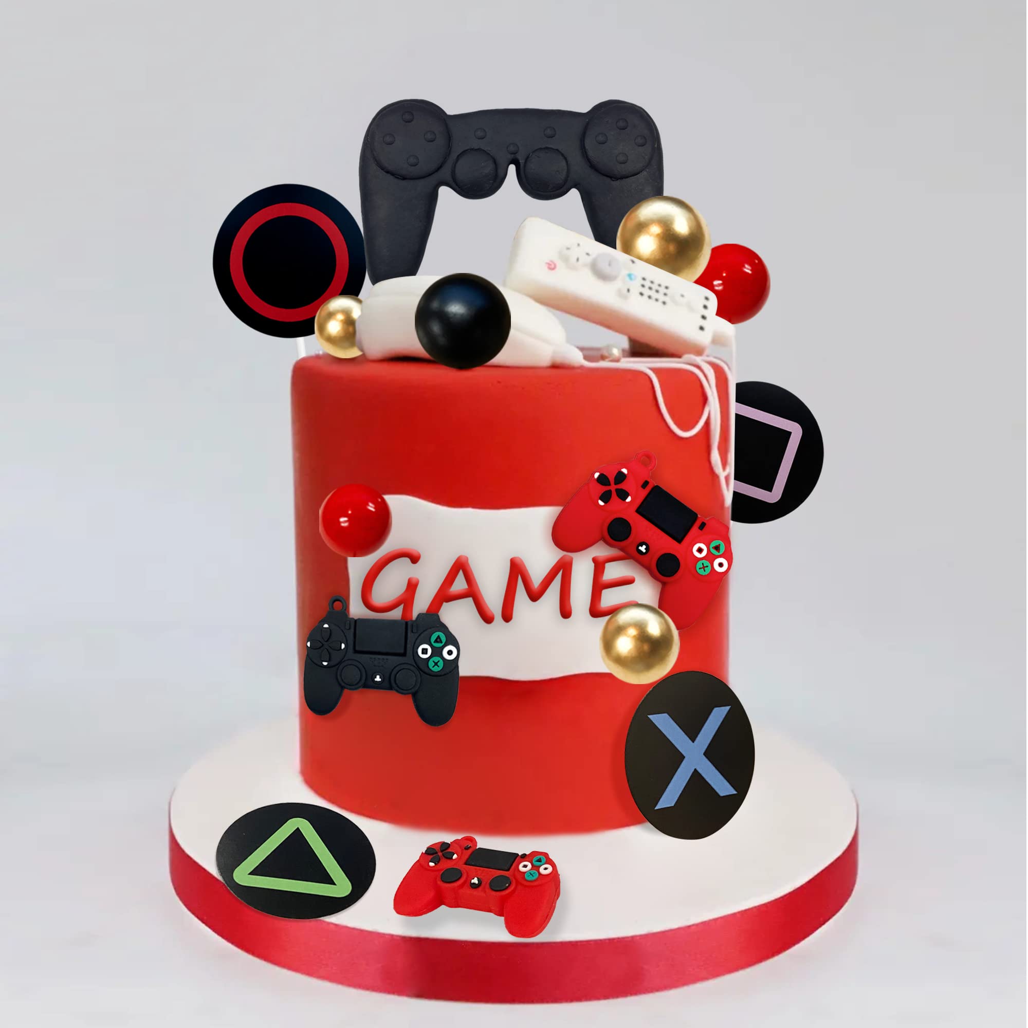 19 PCS Video Game Themed Cake Toppers - Game Controller Decorations for Gaming Party, Birthday, Baby Shower, and Man Cave Decor