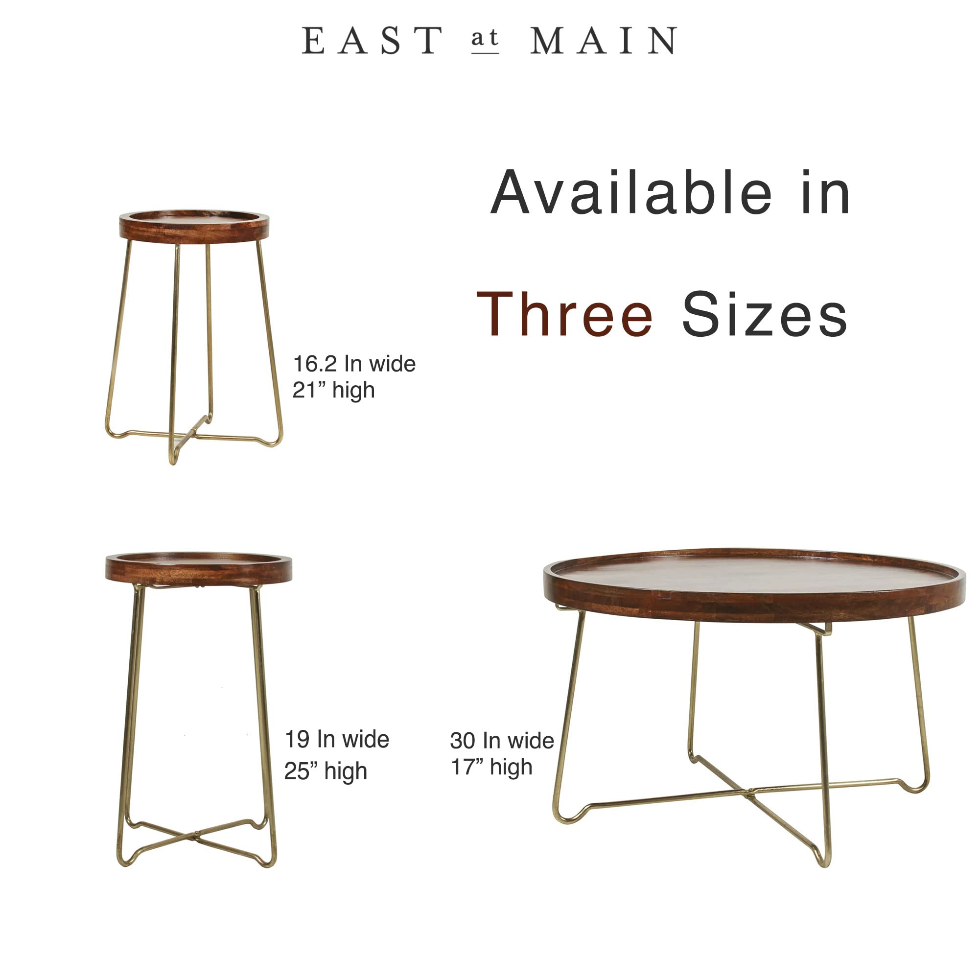 East at Main Aria Solid Mango Wood Tray Top Coffee Table - Rustic Modern Living Room Furniture for Home Decor & Entertaining
