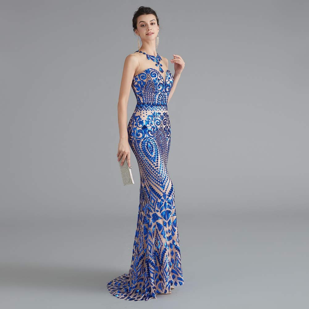 Sparkly Sequin Mermaid Evening Dress in Gold/Royal Blue - Elegant Trumpet Prom Gown for Women | Perfect for Parties, Galas, and Formal Events