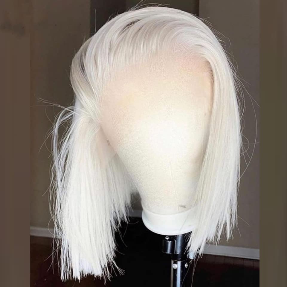 #60 Grey White Platinum Blonde HD Transparent Lace Front Wig - 150% Density 13x4 Human Hair Short Bob with Baby Hair | Straight Natural Look for Women | Perfect for Daily Wear, Cosplay & Special Occasions