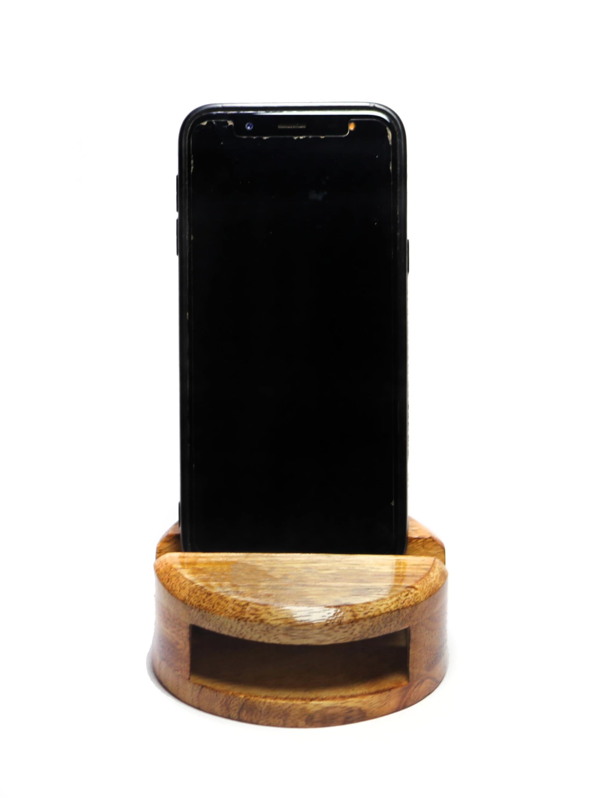 Premium Wooden Phone Stand with Speaker Amplifier - Handmade Desktop Mobile Holder for All Smartphones - Perfect for Home Office, Zoom Calls & Music Listening