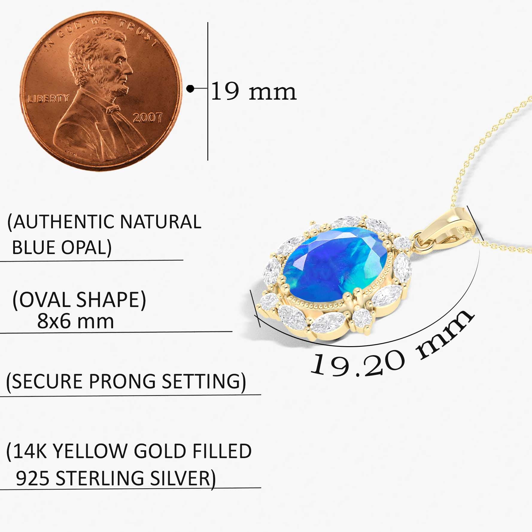Natural Blue Opal Gemstone Halo Pendant Chain Necklace for Women - Elegant Jewelry Gift for Birthday, Anniversary & Special Occasions