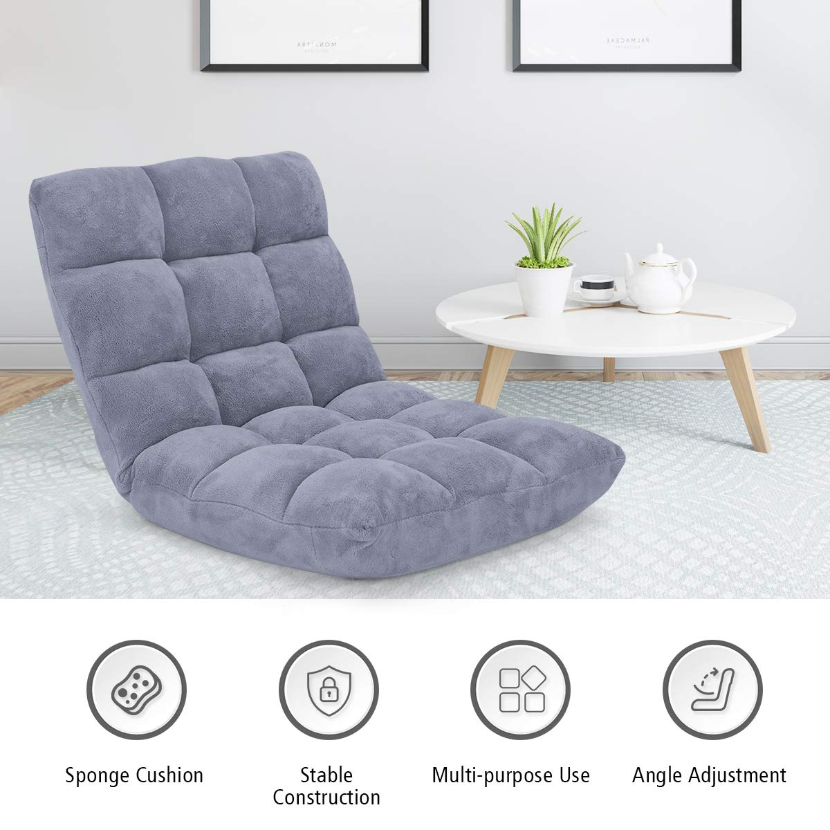 14-Position Adjustable Floor Folding Sofa Chair - Convertible Sleeper Bed & Gaming Recliner for Living Room, Bedroom - Comfortable Multi-Functional Furniture (Gray) | Perfect for Small Spaces, Movie Nights & Guest Accommodations