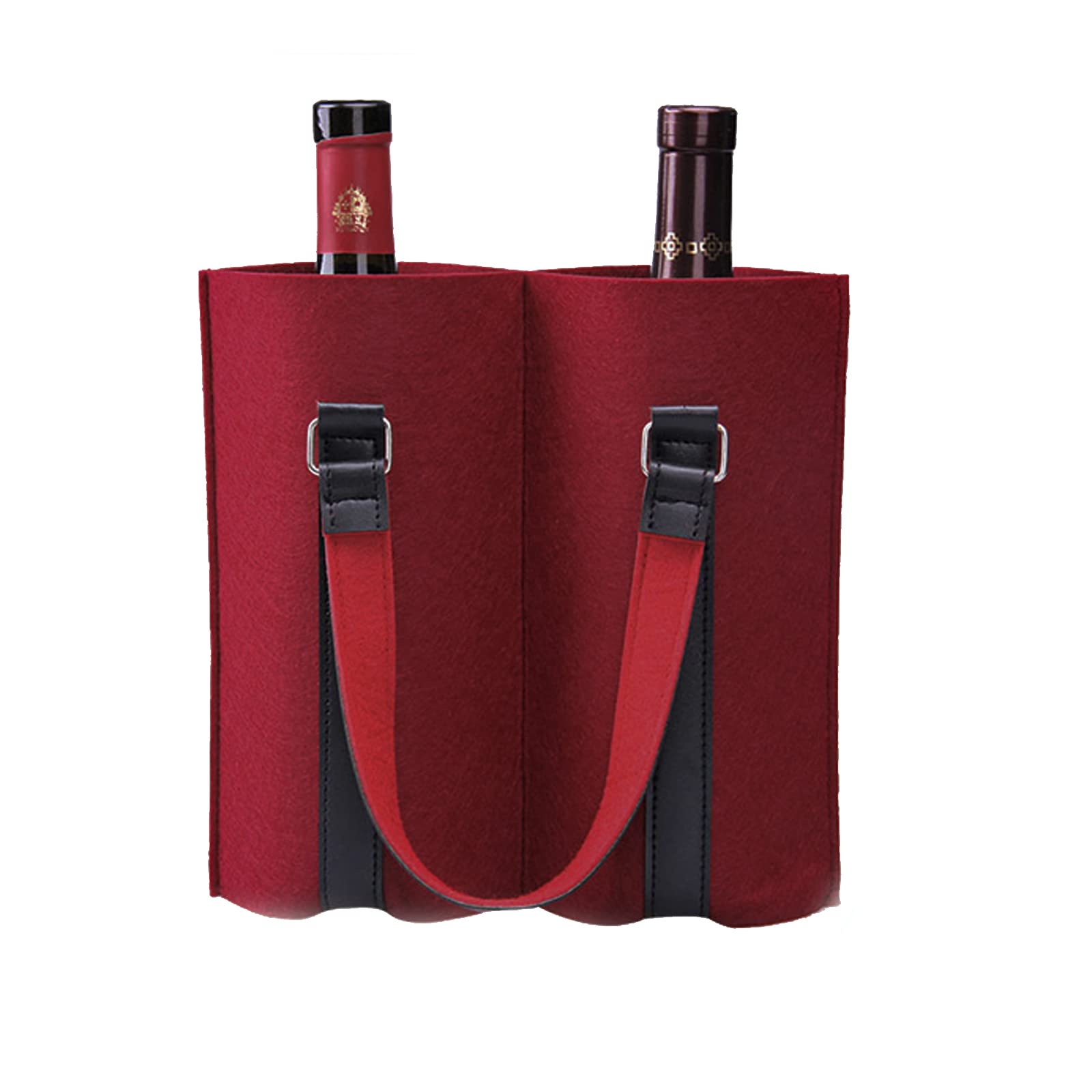 Khakho 2 Bottle Wine Tote Carrier - Insulated Felt Wine Bag with Sturdy Handle for Wine Tasting, Parties & Gifts | Perfect for Picnics, Weddings & Holiday Presents | Great Gift for Wine Lovers