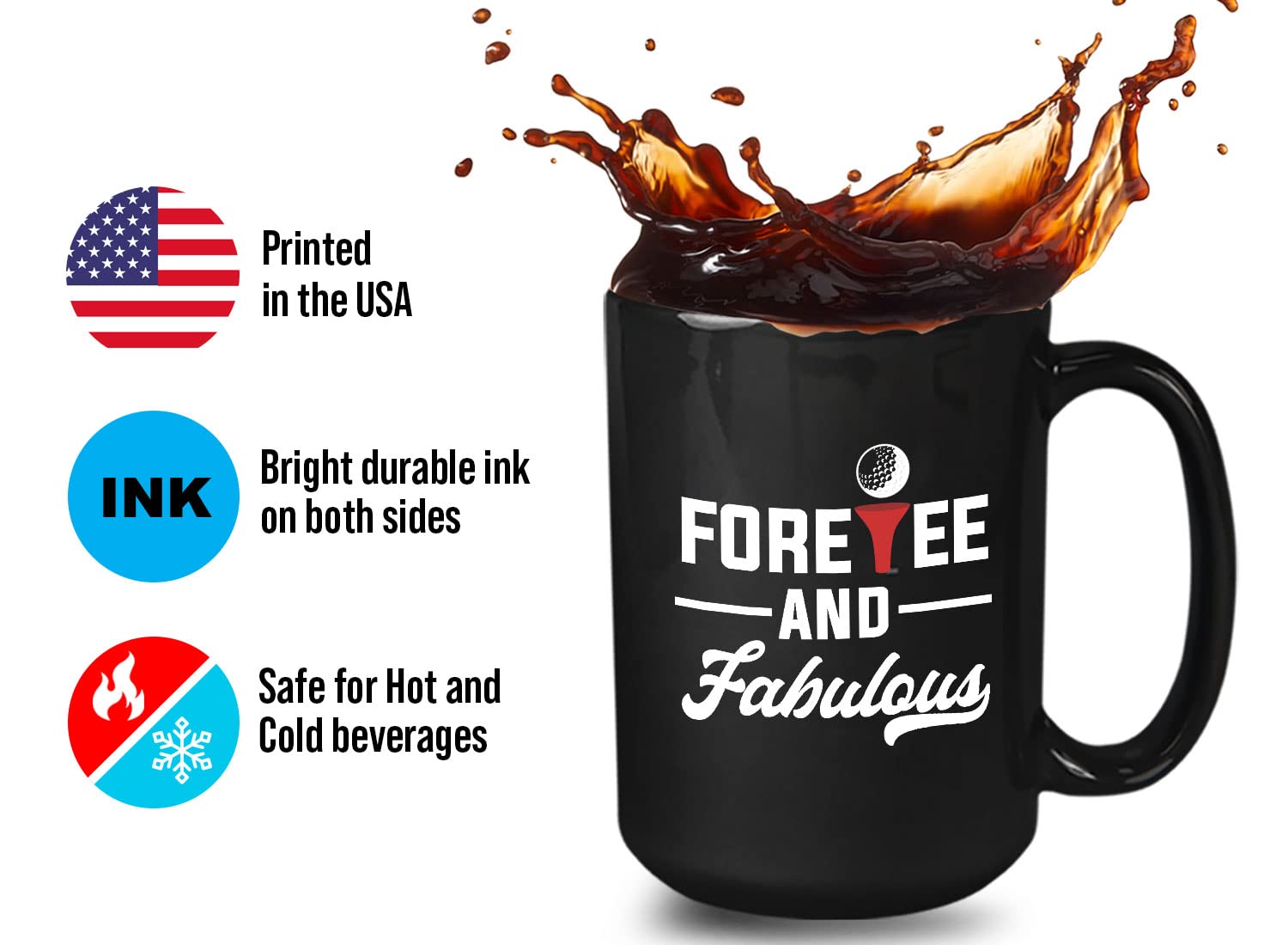 Foretee 15oz Black Bubble Hugs Golfer Coffee Mug - Insulated Golf-Themed Travel Tumbler for Golf Lovers, Perfect Gift for Father, Dad, Papa & Coach - Great for Golf Courses, Office Use & Outdoor Activities
