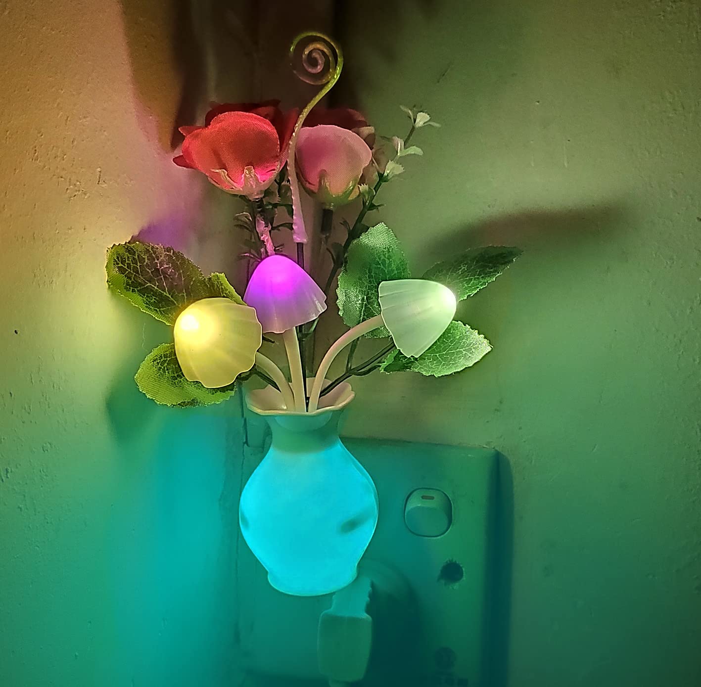 AUSAYE 1Pack Plug-in LED Night Light with Auto Dusk to Dawn Sensor, 0.5W Energy Saving Lamp - Rose Flower Mushroom Night Light for Kids & Adults - Perfect for Bedroom, Bathroom, Living Room, Kitchen, Hallway - Creates a Cozy & Safe Ambiance for Nighttime Navigation