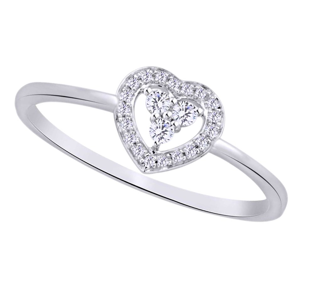 10K Solid Gold Round White Natural Diamond Heart Ring (0.1 CTTW) - Perfect for Valentine's Day, Anniversary Gifts & Romantic Proposals