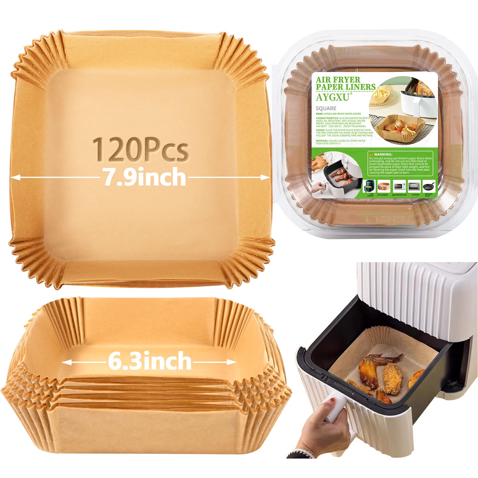 Air Fryer Paper Liners - Disposable Non-Stick Parchment Baking Sheets, Square Food Grade Waterproof & Oil Proof Liners for Air Fryer Cooking, Baking, Roasting - Perfect for Healthy Meals, Snacks & Family Dinners