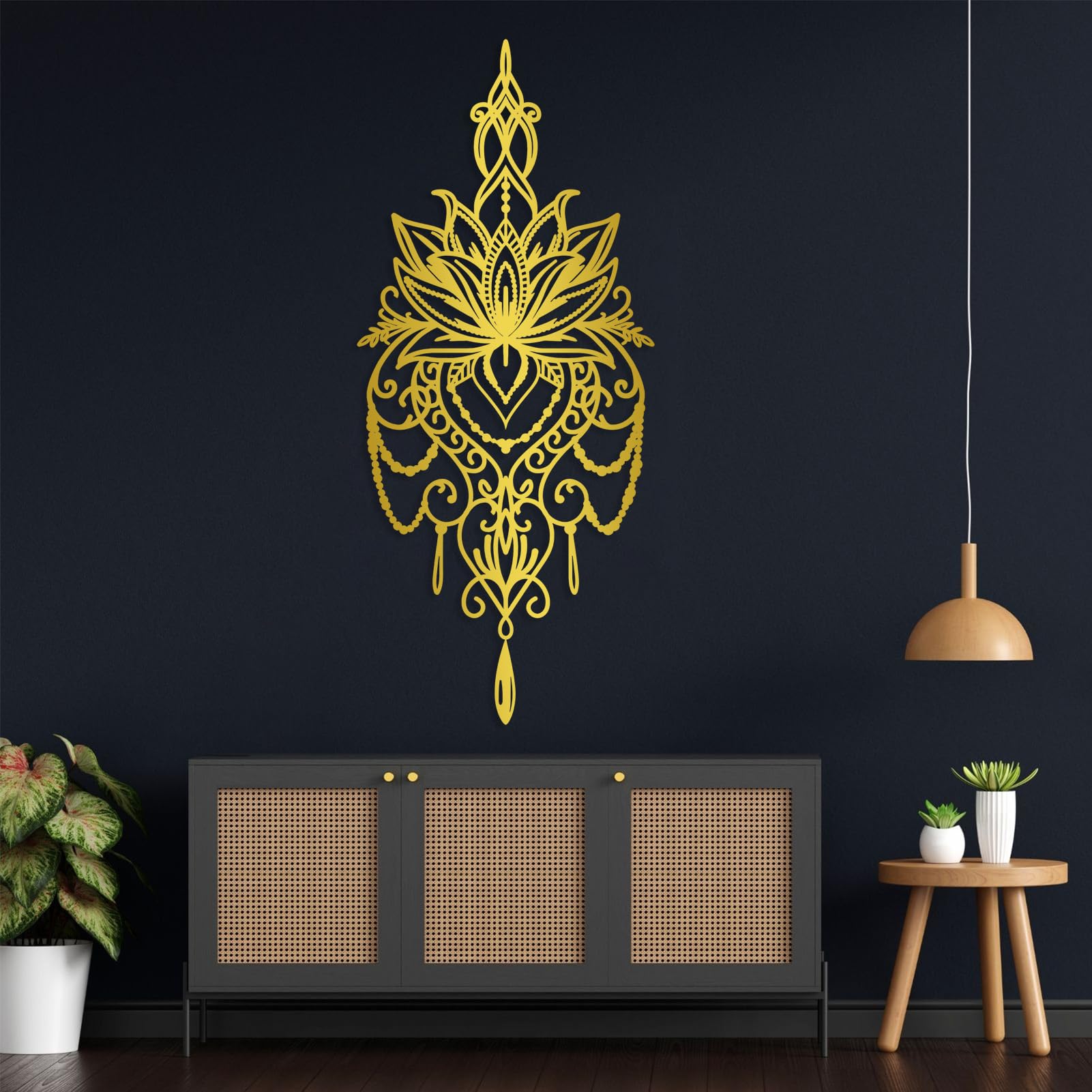 OSTCAL Black Metal Mandala Wall Art Decor - 48x21in (122x53cm) Spiritual Yoga Meditation Wall Hanging for Living Room, Bedroom & Studio - Handcrafted Metal Flower Design for Boho Home Decor