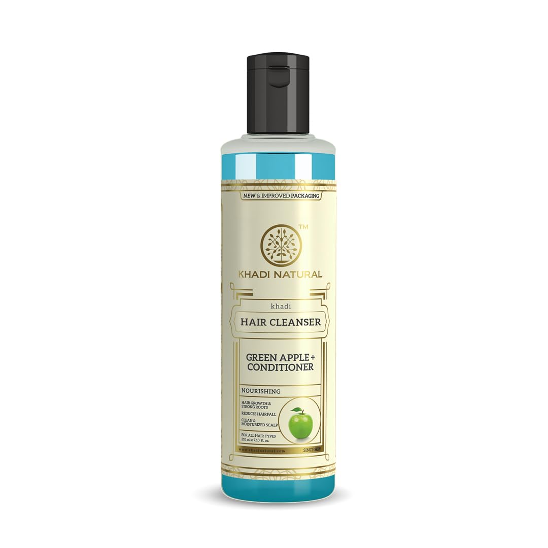 KHADI NATURAL Green Apple Hair Cleanser & Conditioner - 210ml | Sulfate-Free Shampoo for Dry & Damaged Hair | Hydrating & Nourishing Hair Care for Daily Use at Home or Salon