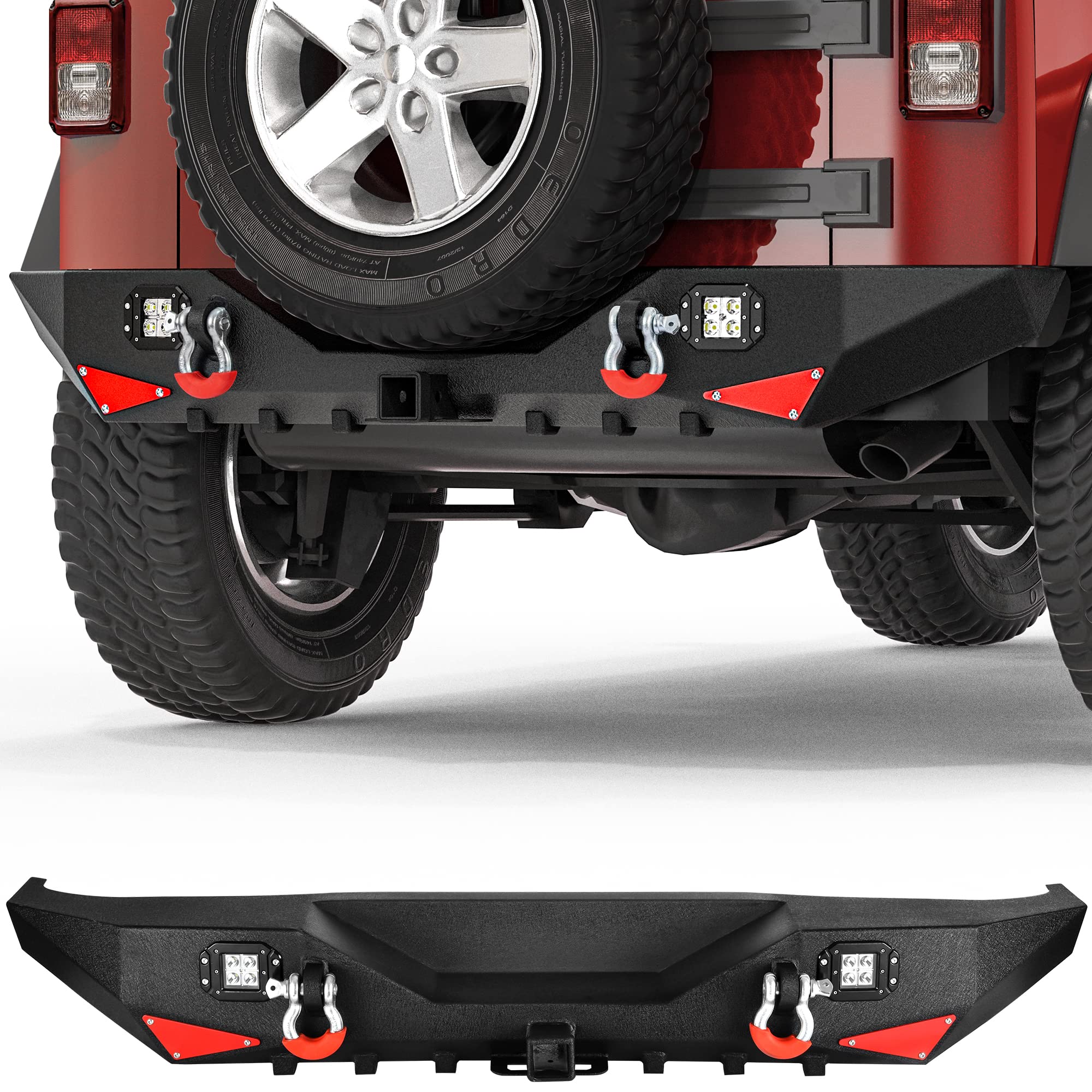 YITAMOTOR Heavy Duty Rear Bumper for Jeep Wrangler JK & JKU Unlimited (2007-2018) | Off-Road Bumper with 2