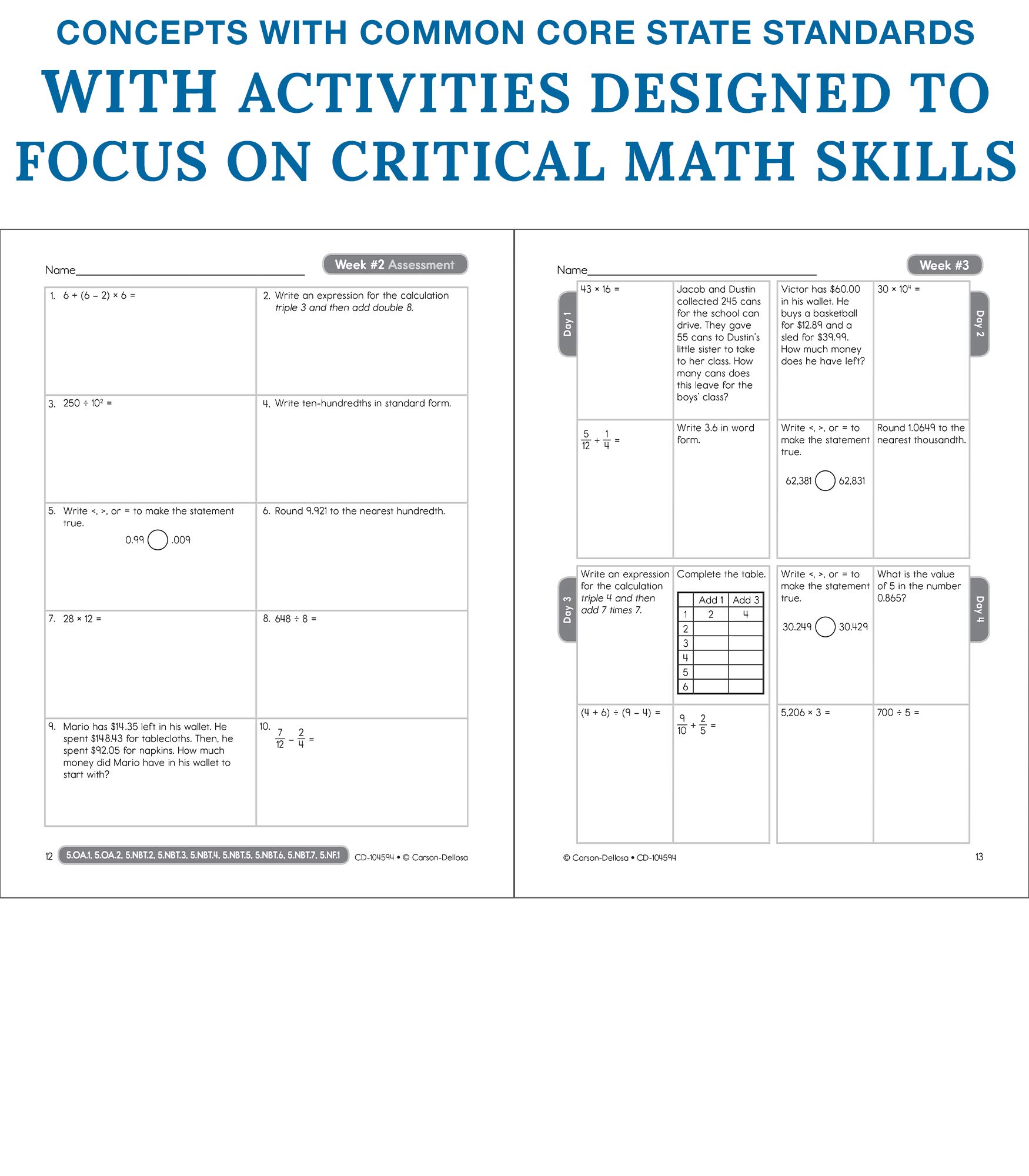 Common Core Math 4 Today Workbook - 5th Grade, 96 Pages | Daily Practice & Skill Building for Elementary Students | Homeschool & Classroom Learning Resource