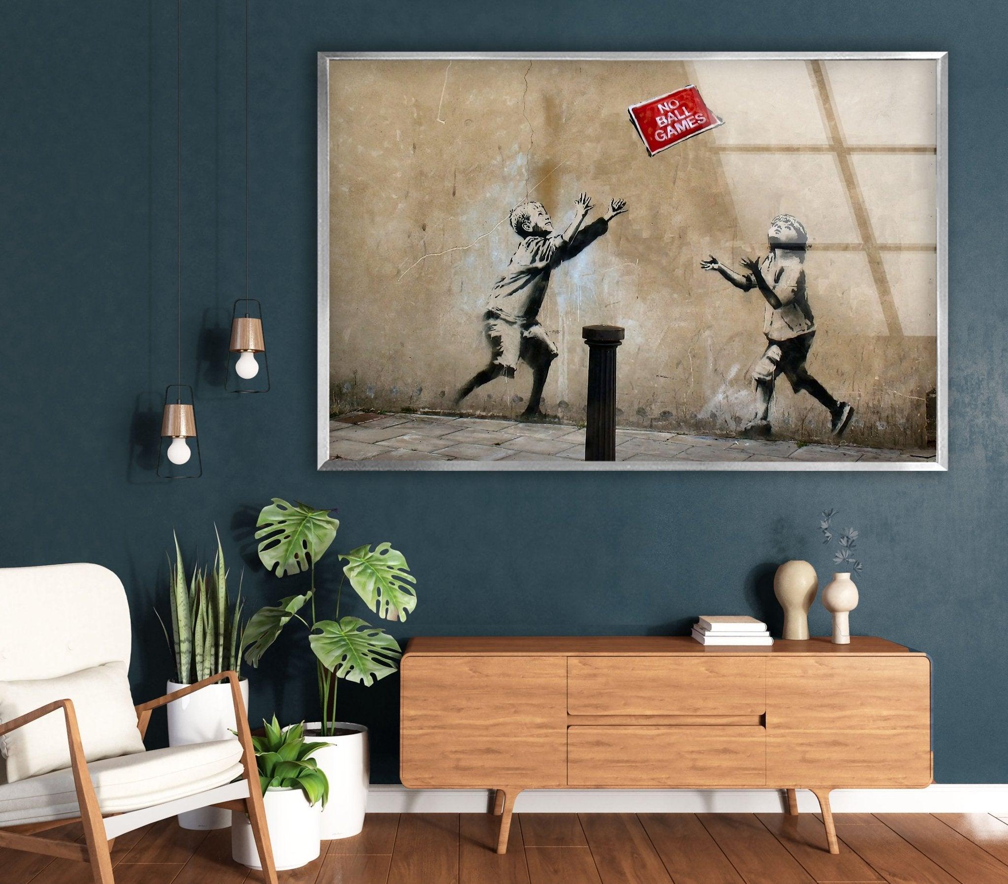Banksy No Ball Games Glass Wall Art - Stunning Home Decor for Living Room, Office & Gift Ideas