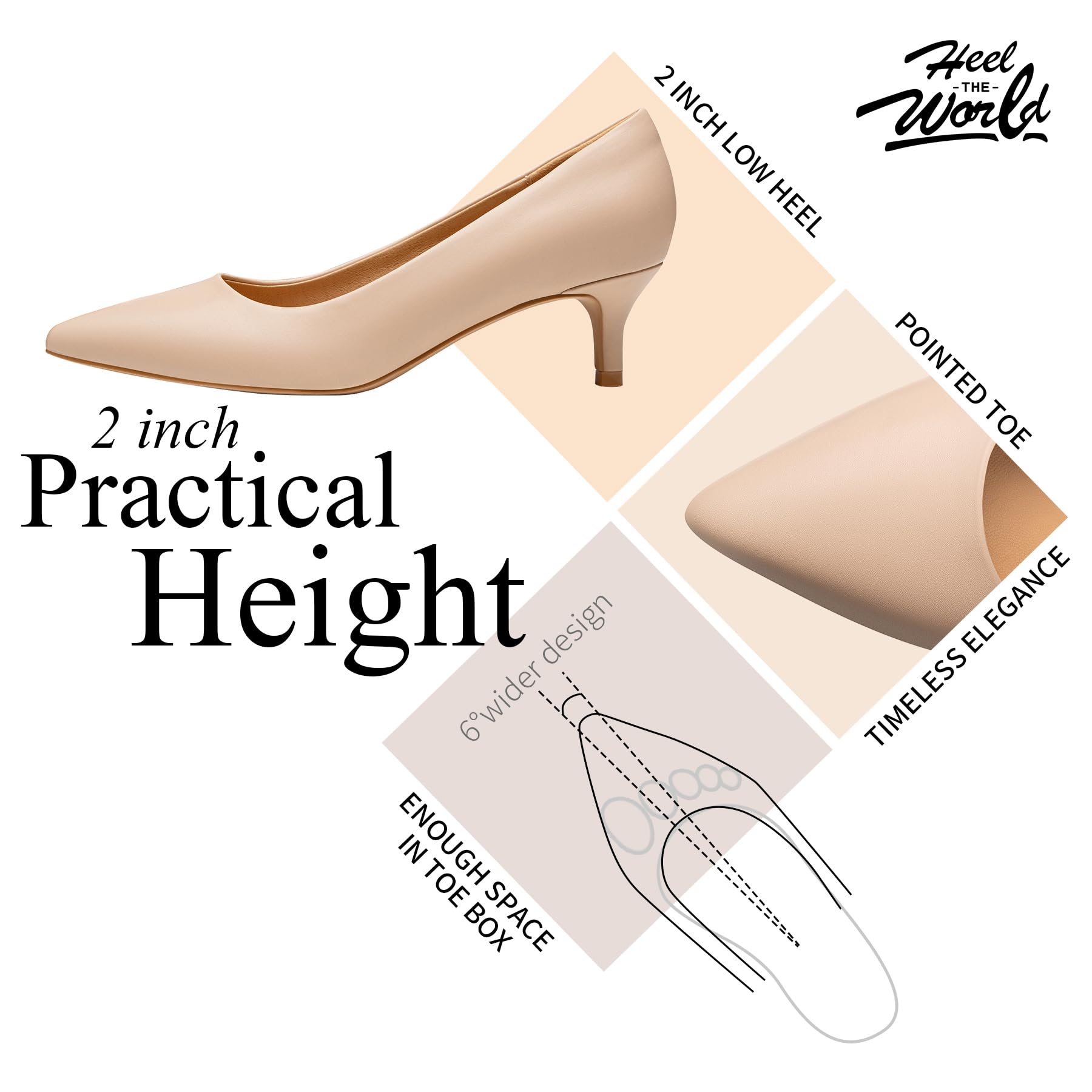 Heel The World Women's Pumps - 2 Inch Kitten Heels in Black, Nude, White, Gold & Brown | Comfortable Work Shoes for Office, Wedding & Special Occasions