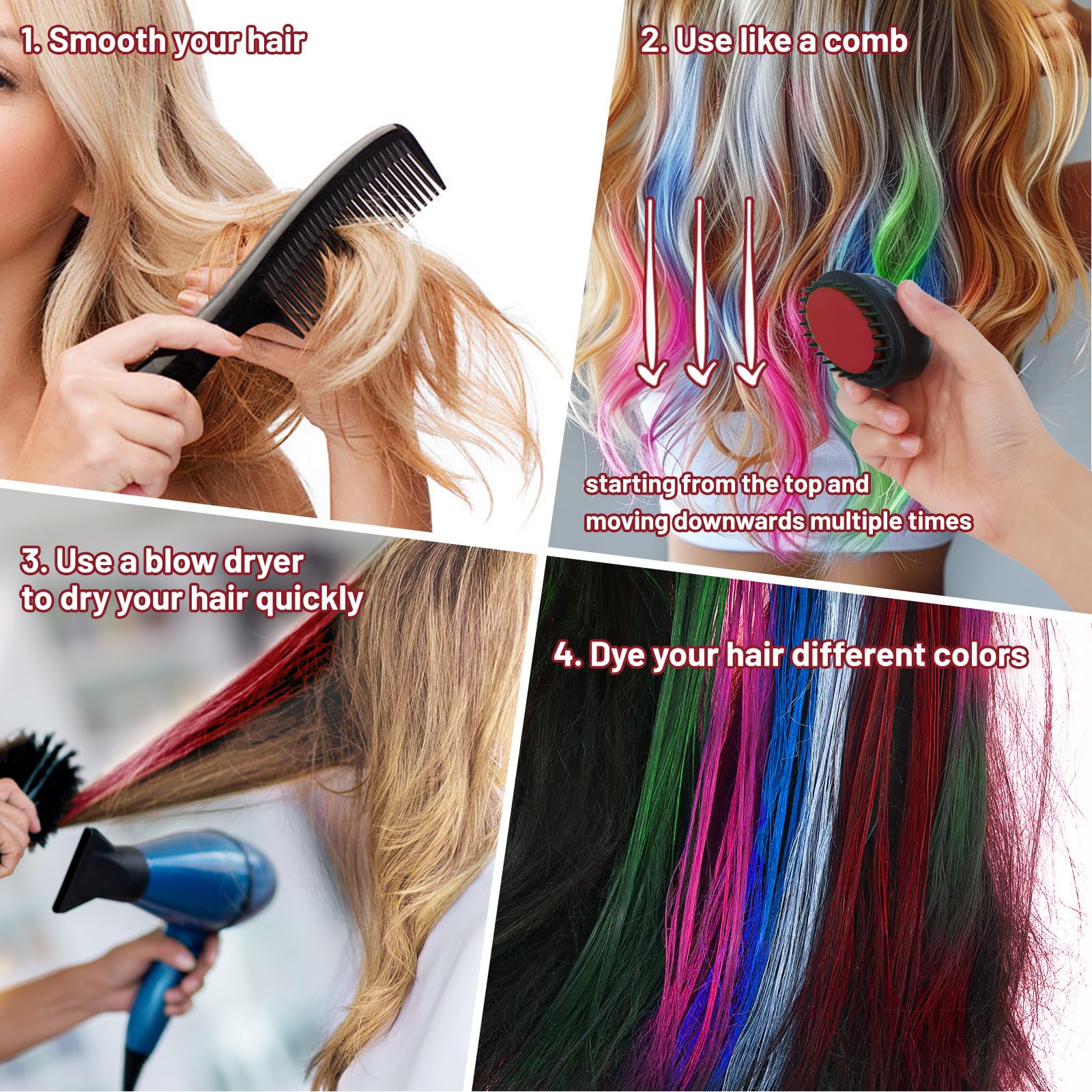 Washable Temporary Red Hair Dye Comb for Girls, Kids & Adults - Non-Toxic Hair Chalk Makeup for Halloween, Christmas, Birthday & Cosplay | Party, Festival & Costume Events