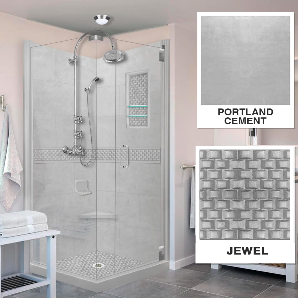 Corner Portland Cement Sistine Stone & Jewel Stone Accent - DIY Shower Remodel Kit for Bathroom Renovation | Waterproof Tile Backsplash & Shower Wall Upgrade