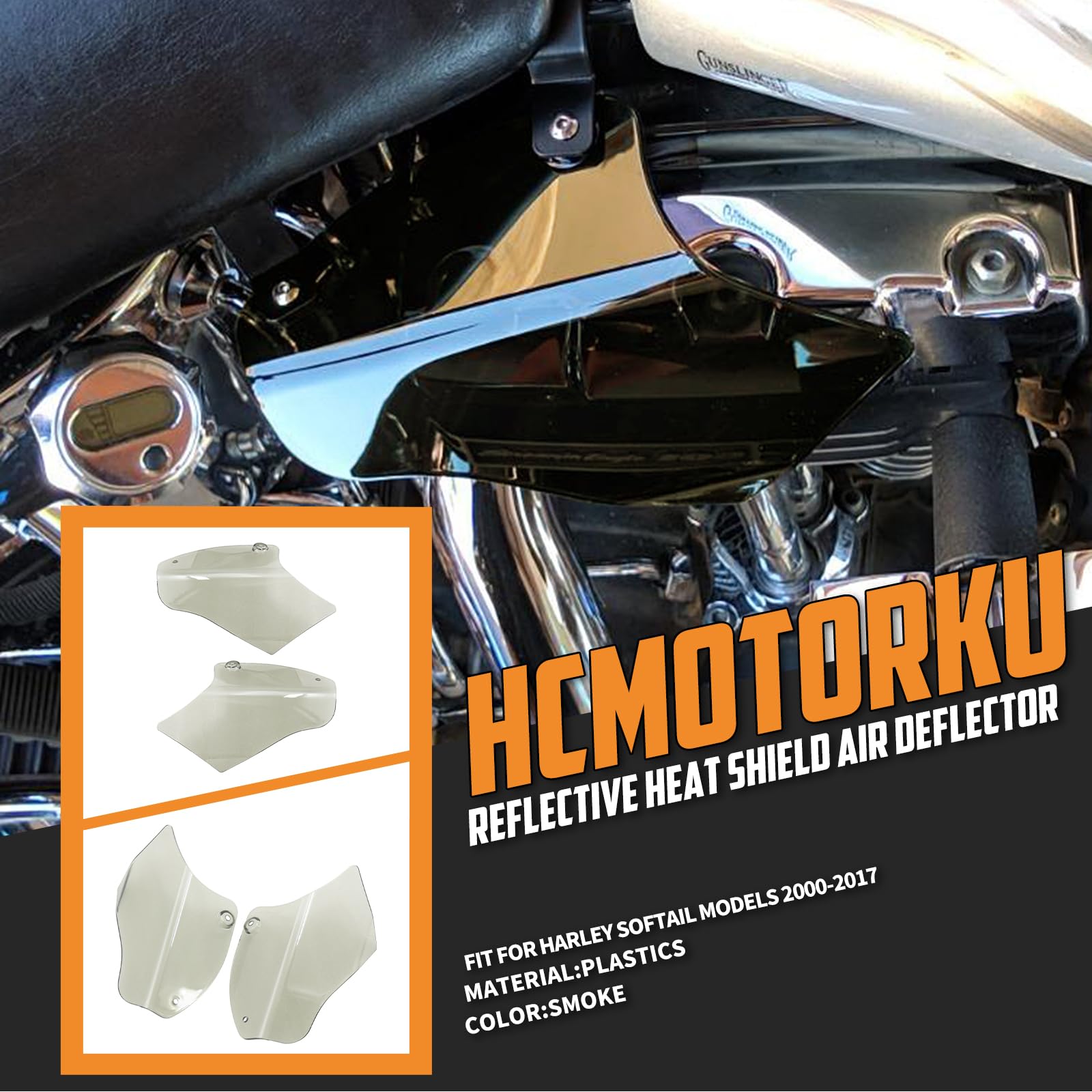 Harley Softail FLS FXS Motorcycle Air Deflector (2000-2017) - Smoke Reflective Saddle Shields & Heat Deflector for Wind Protection | Perfect for Long Rides & Hot Weather Commuting