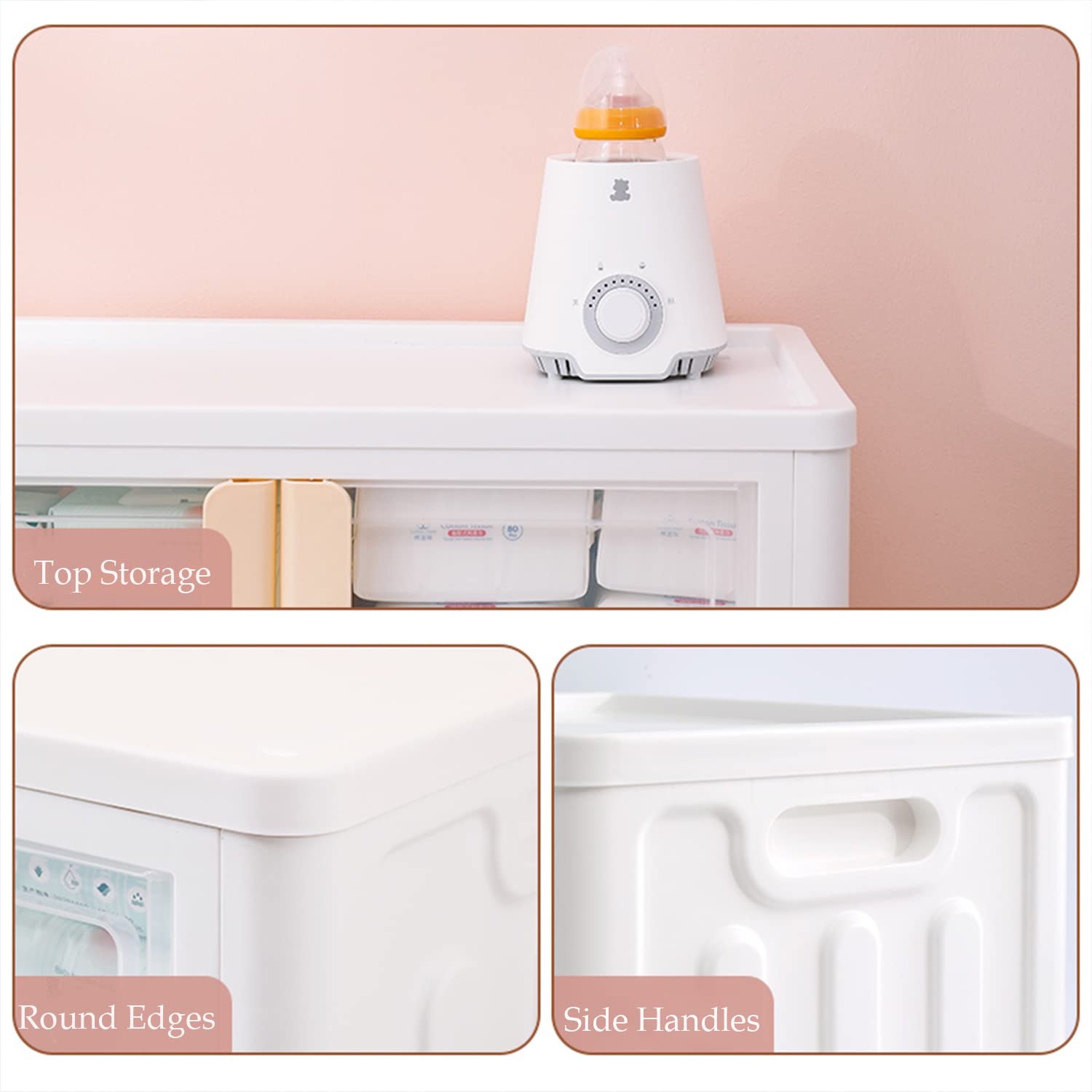 HANAMYA 32L Folding Stackable Storage Container with Doors & Handles - Space Saving Organizer for Closet, Garage, Office - Set of 2 White & Cream Totes - Perfect for Home Organization & Seasonal Storage
