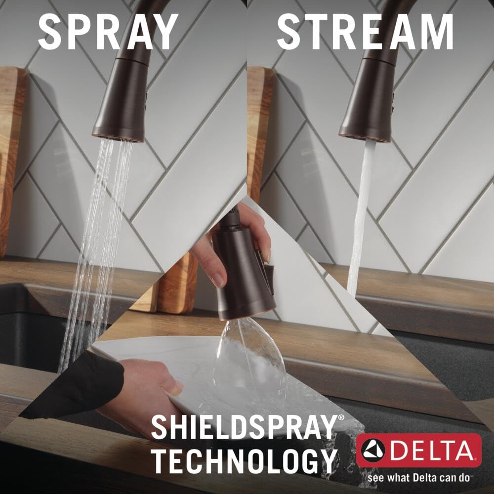 Delta Faucet Spargo Oil Rubbed Bronze Kitchen Faucet with Pull Down Sprayer and Soap Dispenser - Venetian Bronze 19964Z-RBSD-DST - Perfect for Modern Farmhouse and Industrial Style Kitchens