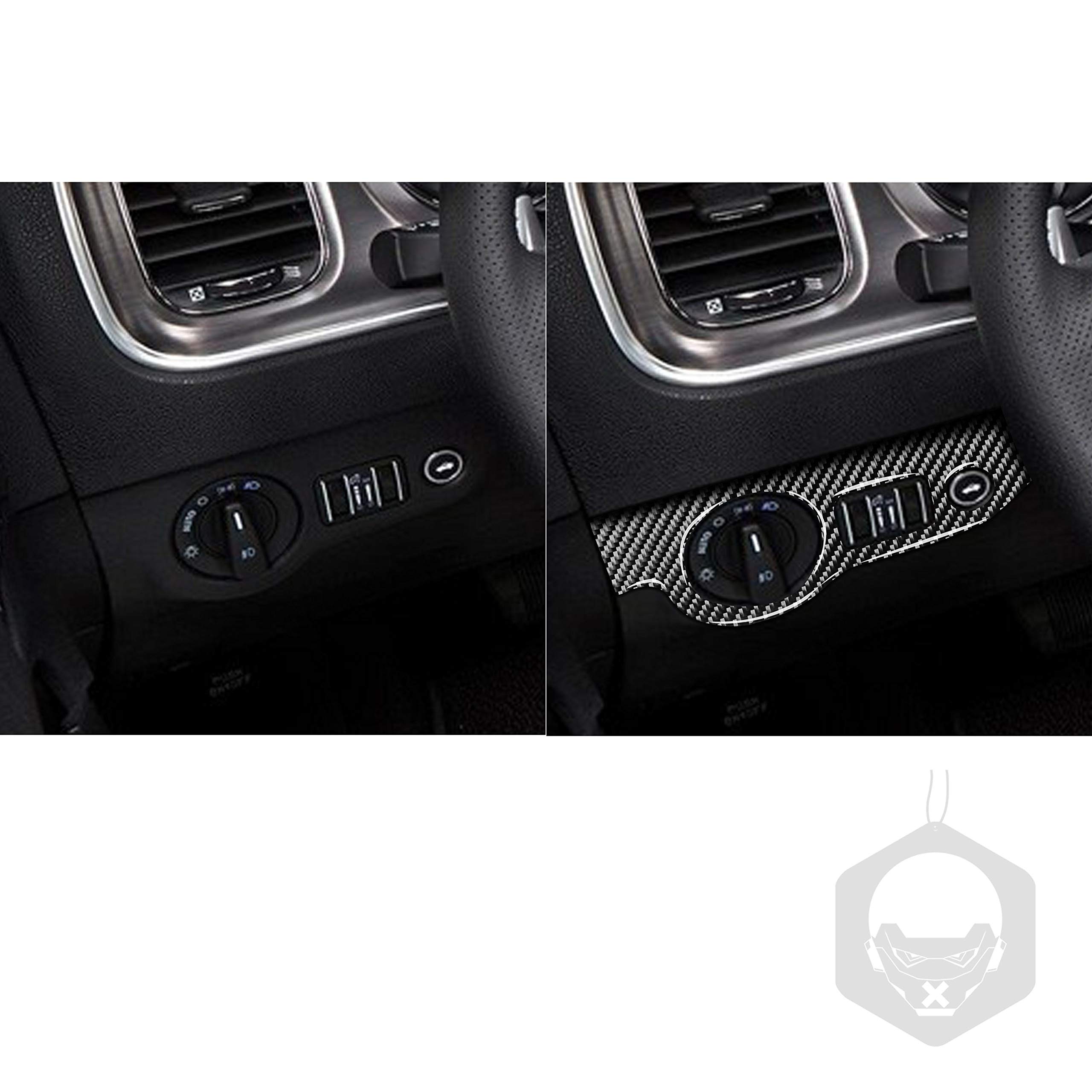Premium Real Carbon Fiber Headlight Switch Knob & Trim for Dodge Challenger/Charger SRT (2011-2021) - Black Dashboard Center Console Upgrade - Perfect for Car Enthusiasts & Custom Modifications