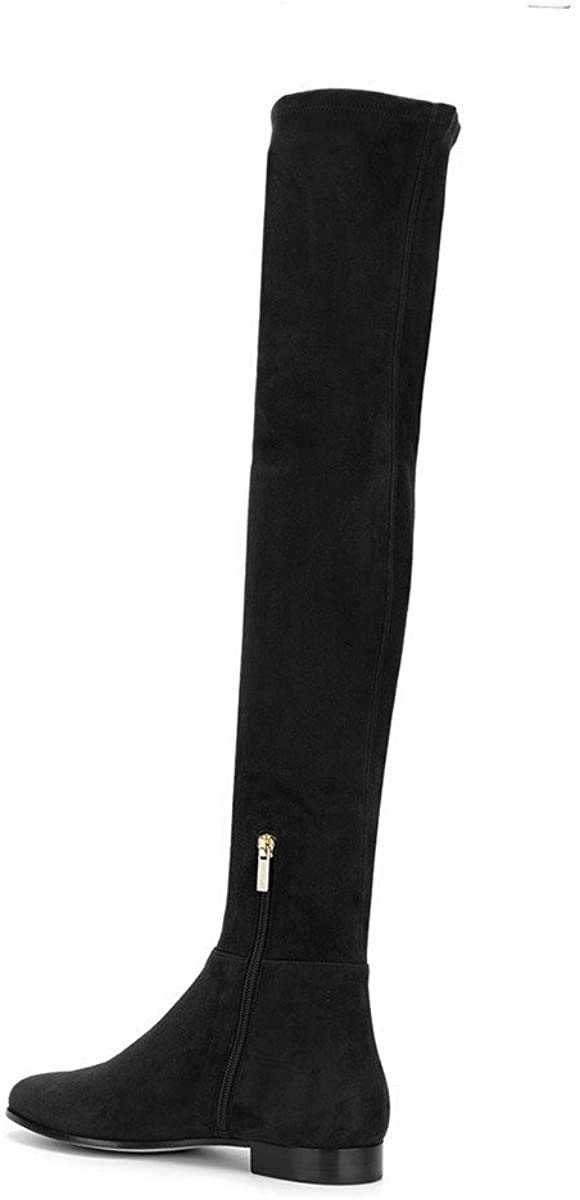 YDN Women's Suede Side Zipper Knee High Boots - Over The Knee Stretchy Boots with Low Heels for Fall Winter Fashion, Party & Casual Outfits