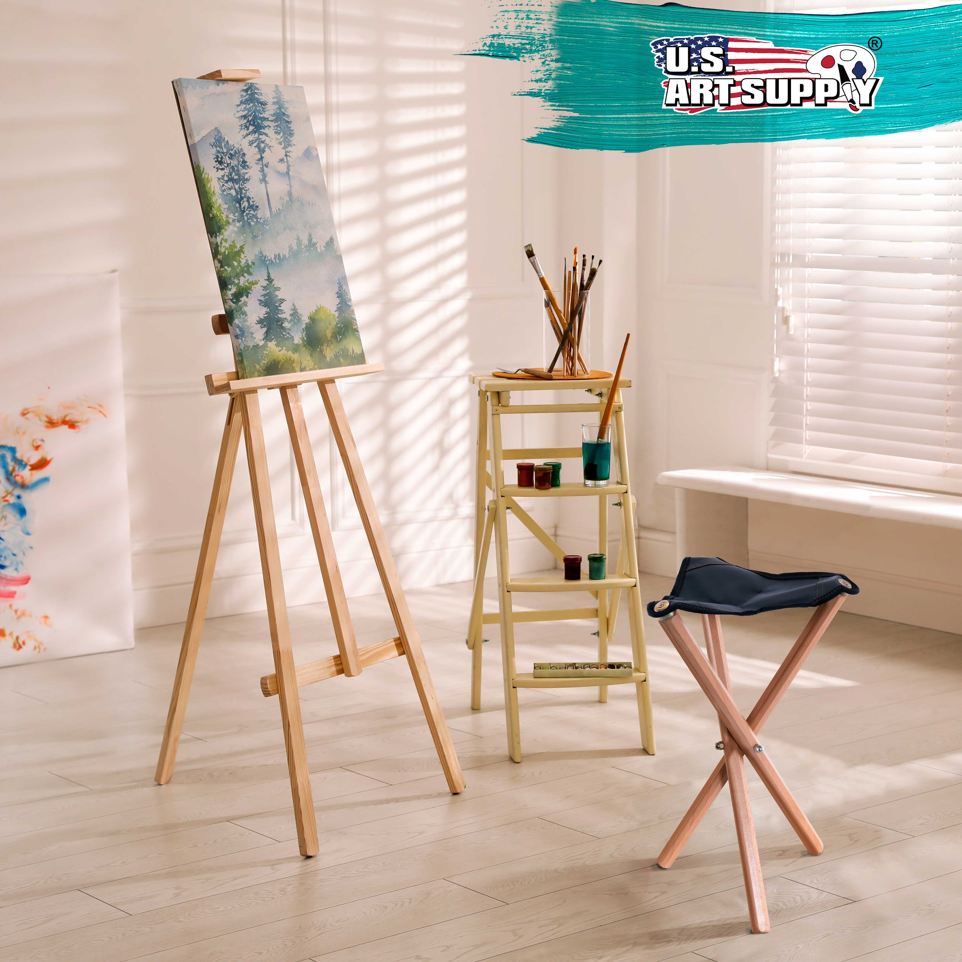 Portable 3-Leg Wooden Artist Folding Stool with Saddle Leather Seat - Compact & Lightweight Sketching Stool for Outdoor Painting, Camping & Art Classes