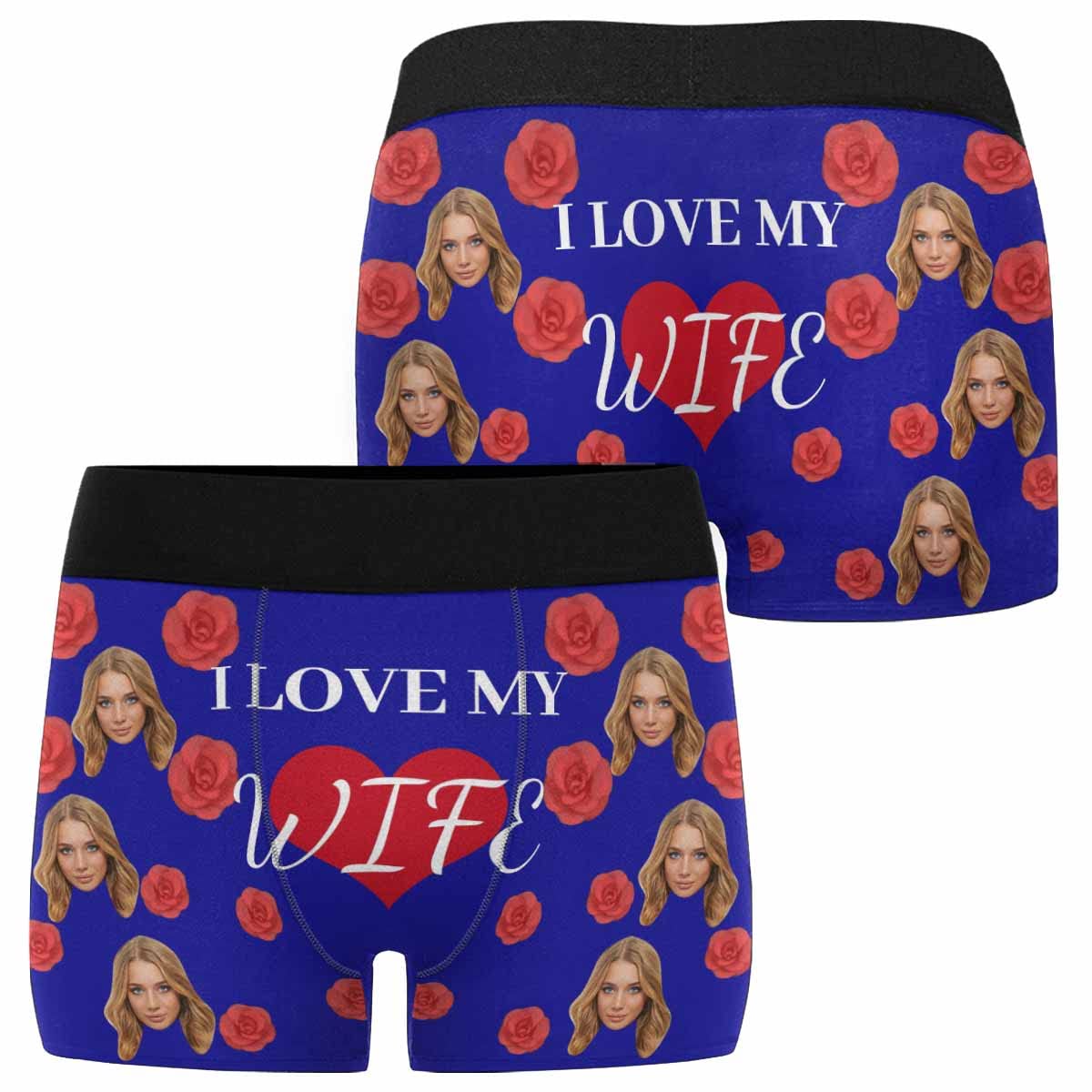 Custom Printed Men's Boxer Briefs with Red Rose Heart Design - Personalized Underwear for Gifts, Valentine's Day & Romantic Occasions