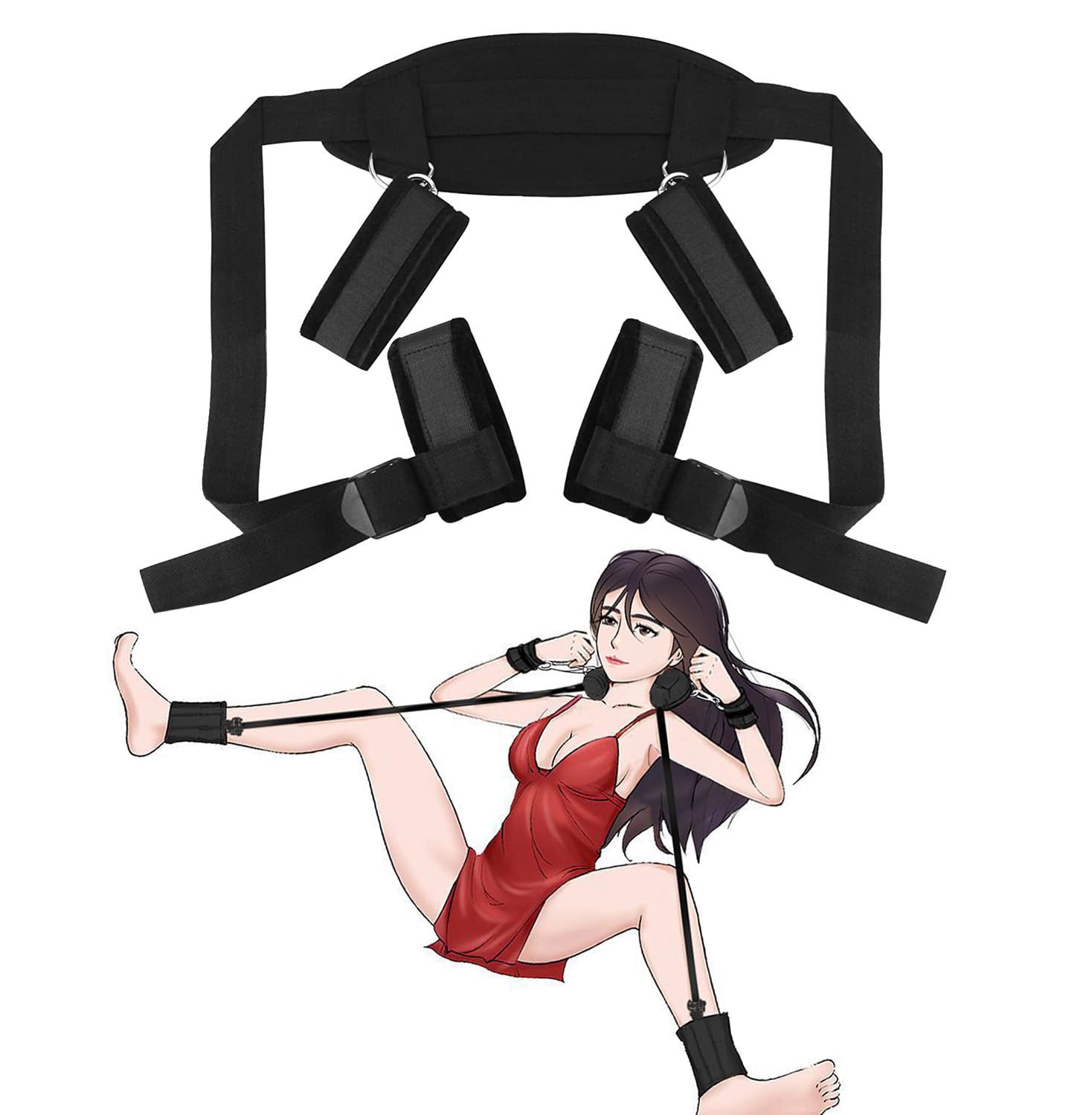YUNHAOBAO BDSM Bondage Kit - 2 Handcuffs & 2 Ankle Restraints for Couples | Premium Sex Toys for Adults | Bed Restraints & Thigh Belt for Sensual Play | Perfect for Spicing Up Your Intimate Moments