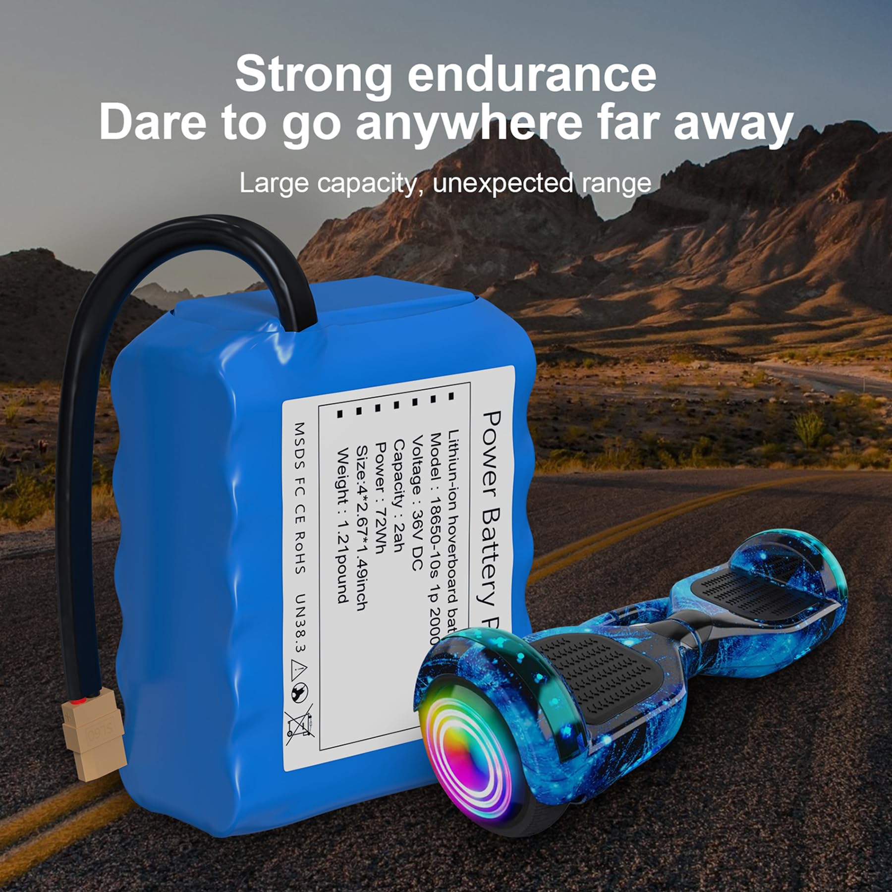 36V 2Ah Hoverboard Replacement Battery Pack - Compatible with Most Hoverboards - Perfect for Kids & Adults Riding - Indoor & Outdoor Use