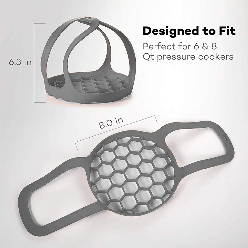 Silicone Pressure Cooker Sling for 6 Qt & 8 Qt Instant Pot, Ninja Foodi - BPA-Free Steamer Rack & Anti-Scalding Bakeware Lifter - Perfect for Cooking Eggs, Vegetables & Meal Prep (Gray)
