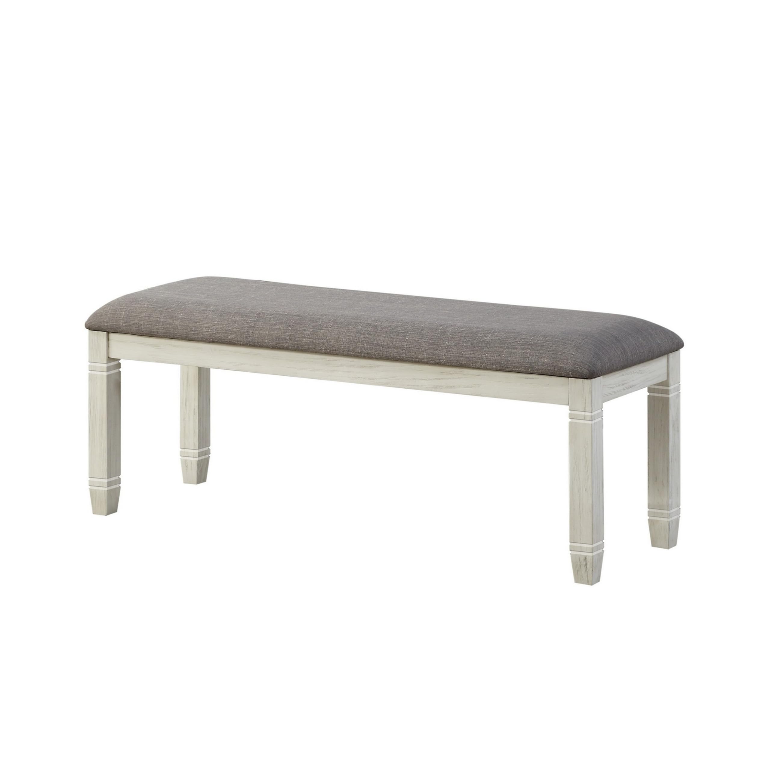 Benjara Fabric Upholstered Padded Bench with Tapered Feet - White & Gray Accent Seat - Perfect for Bedroom, Entryway or Living Room Decor
