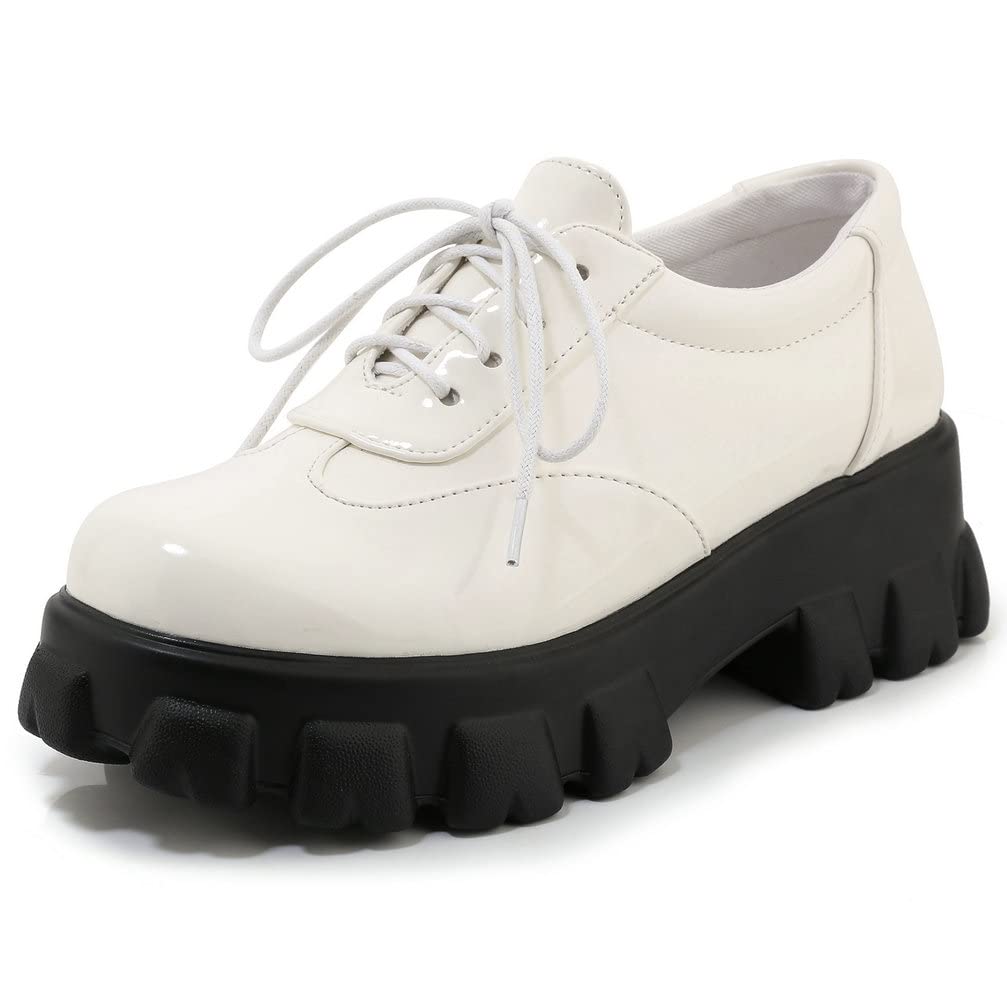 KOKOMOMO Women's Chunky Platform Oxford Loafers with Buckle - Gothic Style Shoes for Casual Outfits, Work & Everyday Wear