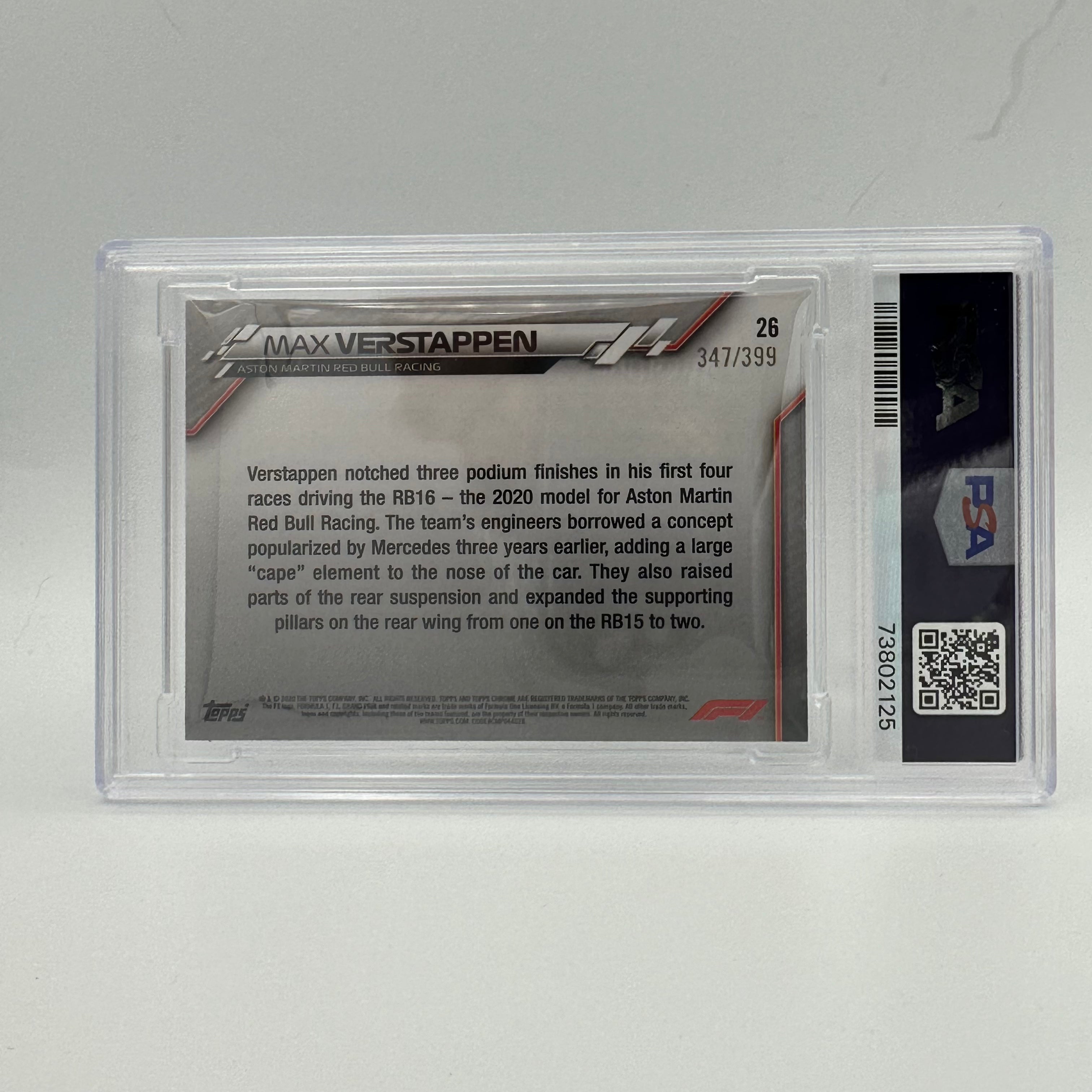 PSA 9 Graded 347/399 MAX VERSTAPPEN #26 Purple Refractor Trading Card - Perfect for Collectors, Sports Memorabilia Displays & Racing Fans