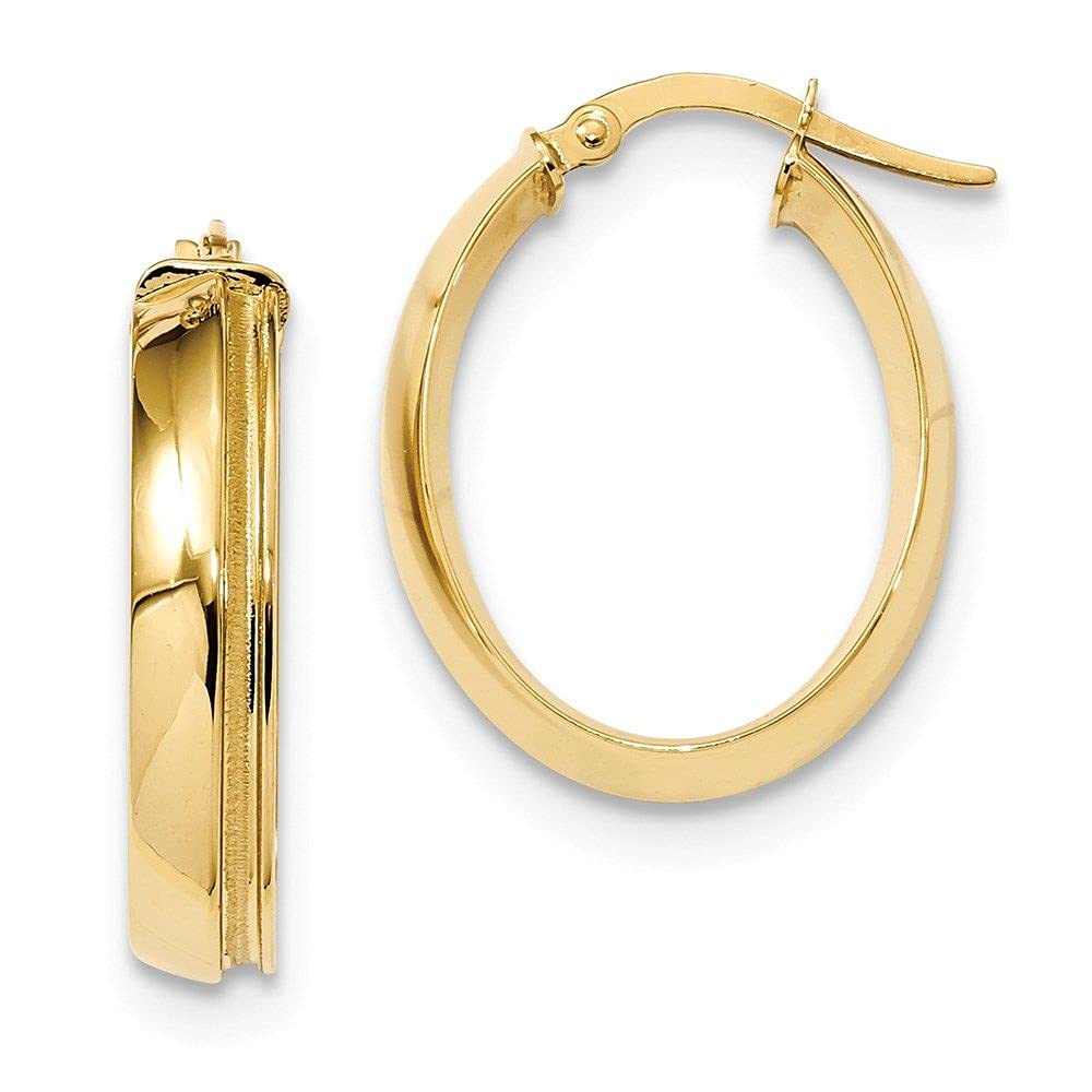 14K Gold Polished & Laser Textured Oval Hinged Hoop Earrings for Women - Elegant Everyday Jewelry for Work, Parties & Special Occasions