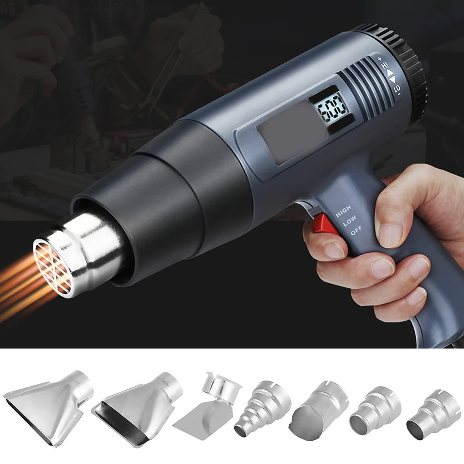 7-Piece 35-40mm Stainless Steel Heat Gun Nozzle Kit - Universal Heat Resistant Nozzles for Hot Air Soldering Station, Welding, Shrink Wrapping & DIY Repairs