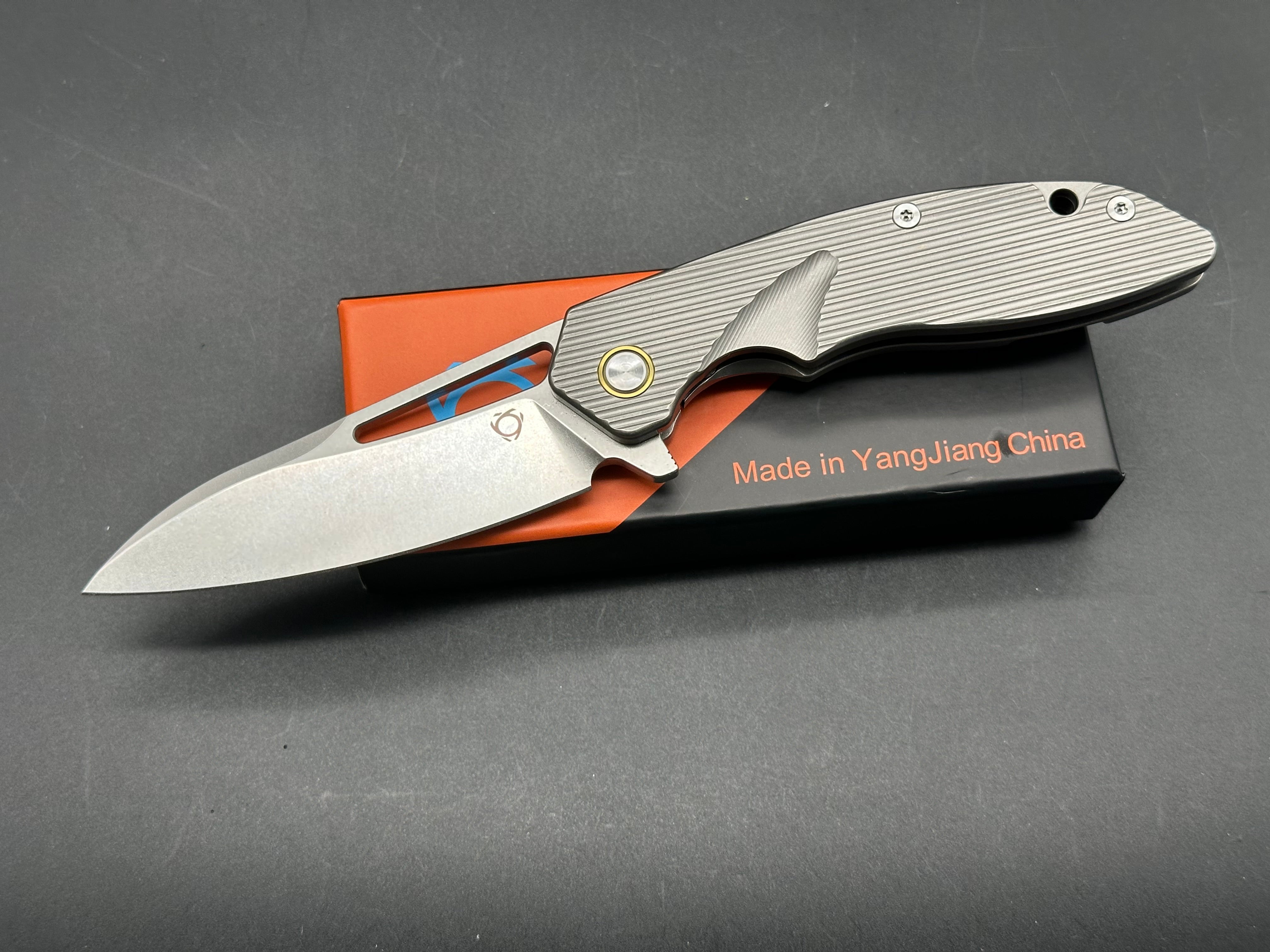 SIXLEAF SL 29B Rattlesnake Design Titanium Pocket Knife - CPM 20CV Blade Steel, Milled Titanium Handle - Perfect for Camping, Hiking & Everyday Carry (EDC)