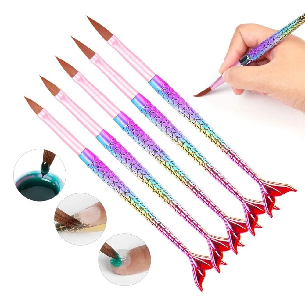 NAILWIND 5-Piece Acrylic Nail Art Brush Set with Multicolor Nylon Round Heads & Plastic Handle - Professional UV Gel Builder & DIY Manicure Tools for Salon, Home Nail Art & Extension Application
