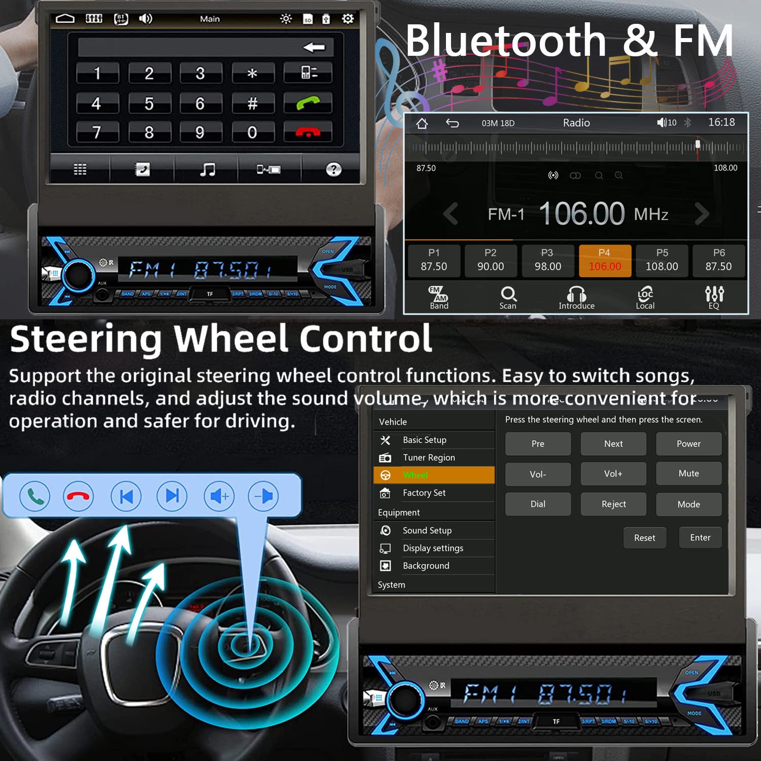 Naifay 7-Inch Flip Out Single Din Touchscreen Car Stereo with Dash Cam & Backup Camera - Apple CarPlay & Android Auto, Bluetooth, MirrorLink, FM Radio | Perfect for Hands-Free Navigation, Music Streaming & Parking Safety