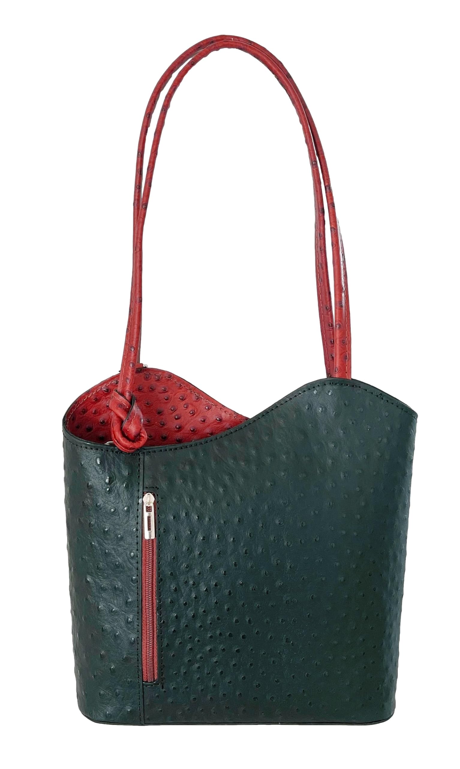 Handbag Bliss Women's Italian Leather Ostrich Print Convertible Shoulder Bag Backpack - Medium Size Luxury Purse for Work, Travel & Everyday Use