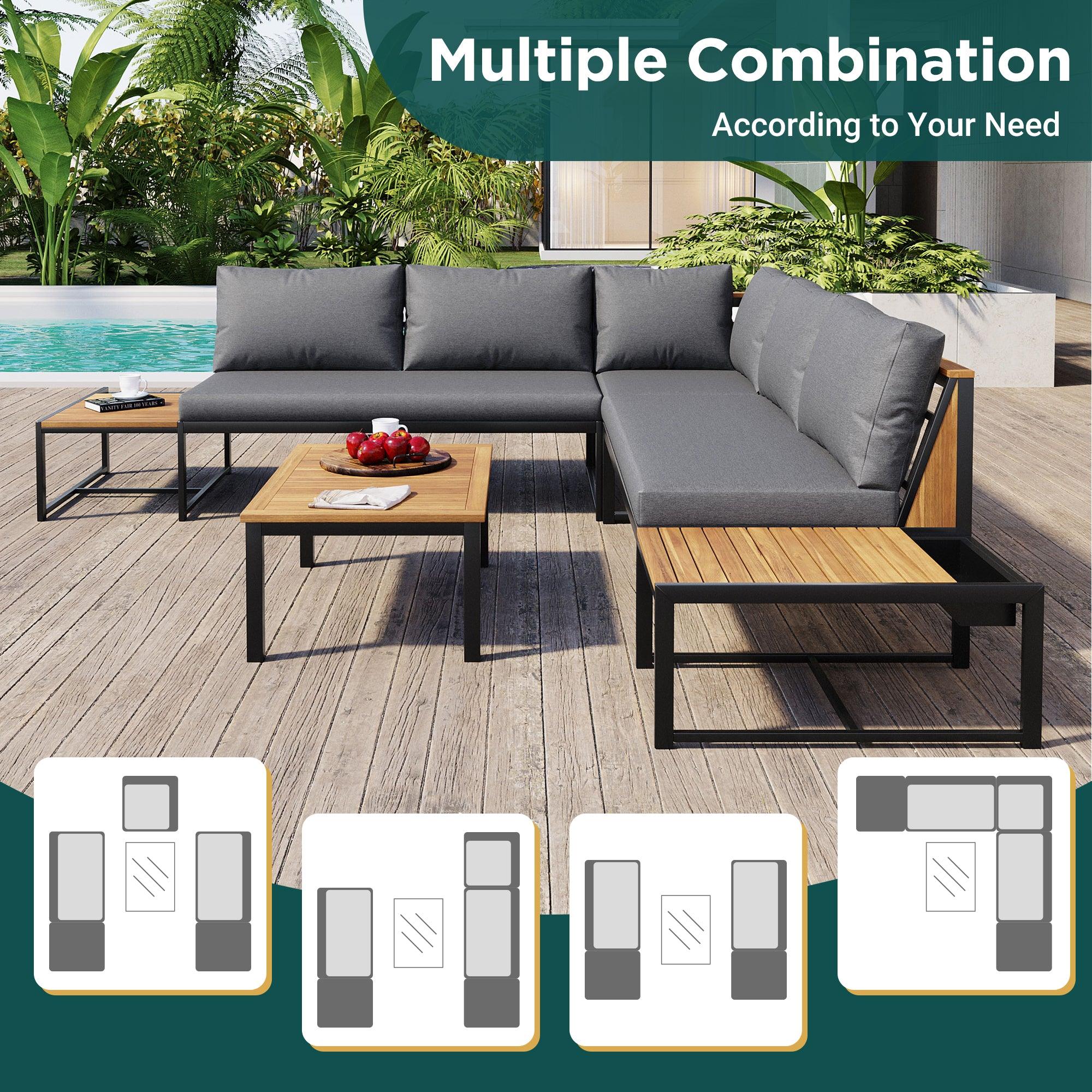 4-Piece Outdoor Patio Furniture Set with Loveseats & Waterproof Cushions - Durable Iron Wood Design for Garden, Backyard, Poolside - Perfect for Relaxing, Entertaining & Outdoor Dining