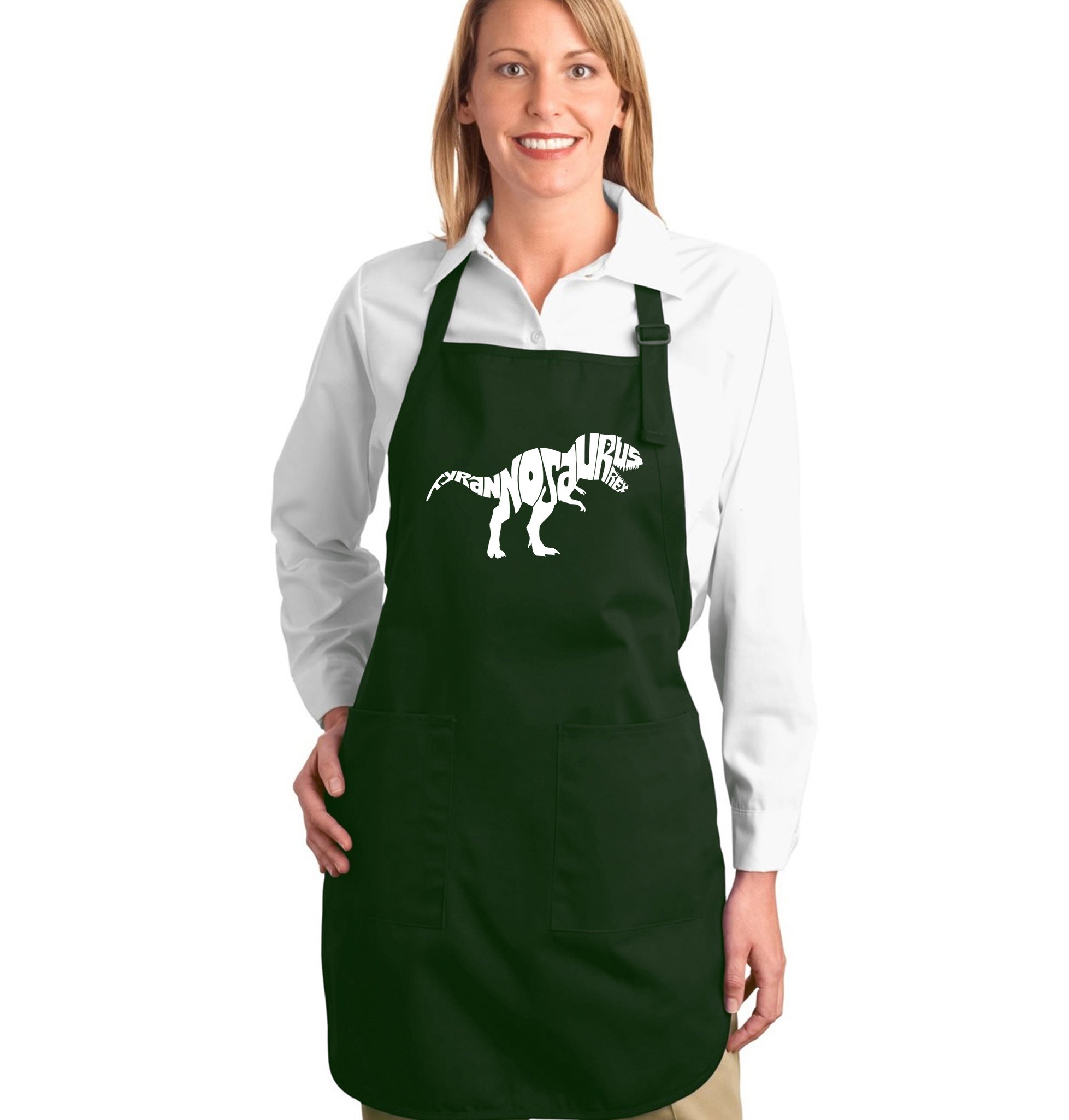 LA POP ART Word Art Apron - Funny Tyrannosaurus Rex Dinosaur Kitchen Apron for Cooking, Baking & BBQ - Perfect Gift for Chefs & Dinosaur Lovers
