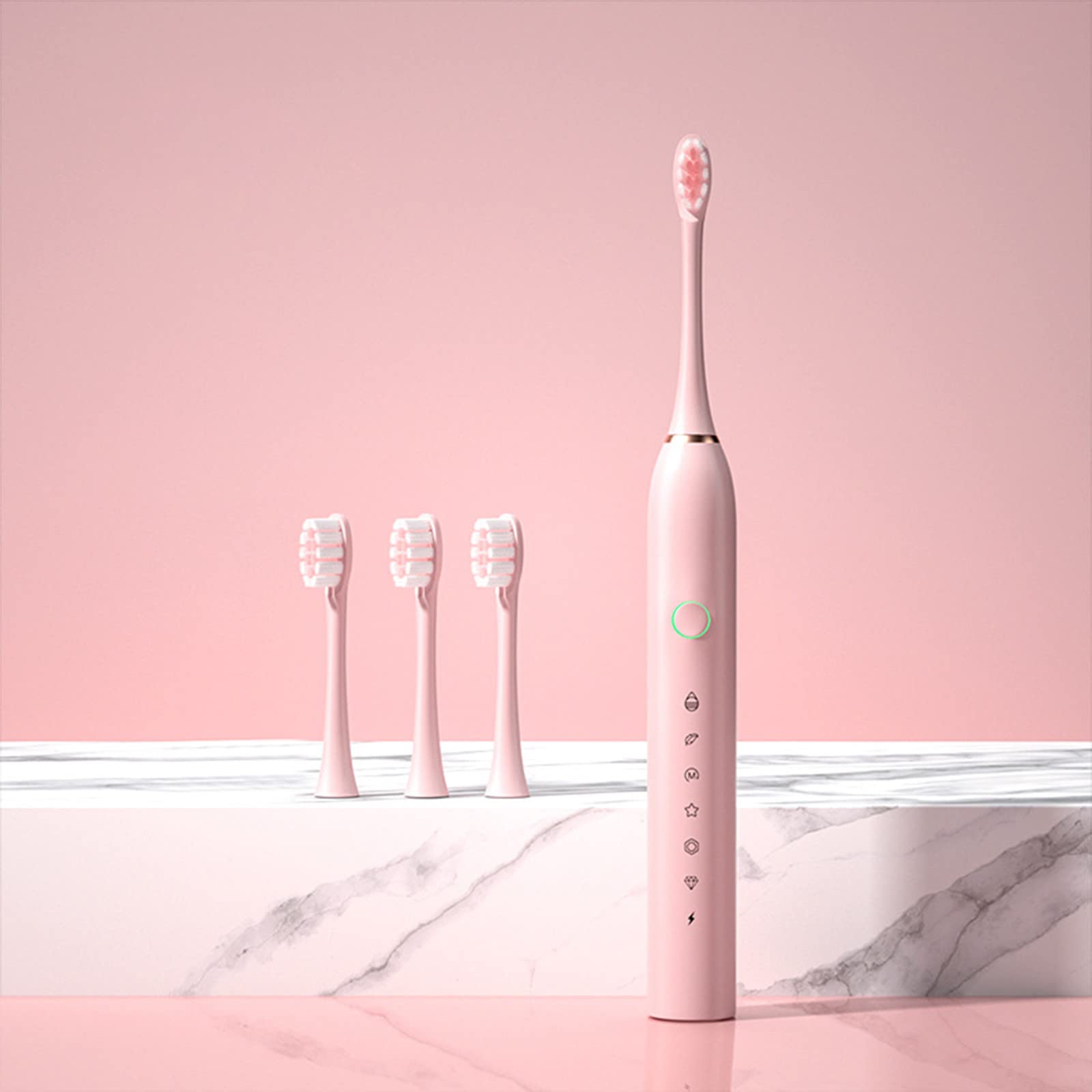 Portable Electric Toothbrush for Adults - IPX7 Waterproof with Smart Timer, 4 Replacement Brush Heads & USB Rechargeable - 5 Cleaning Modes for Home, Travel & Daily Oral Care (Pink)