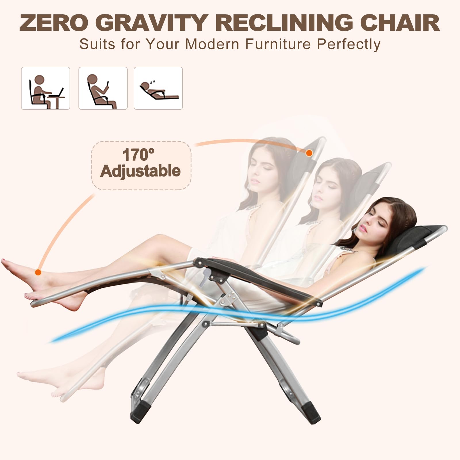 DoCred Comfortable Folding Recliner Chair with Removable Cushion - Indoor Outdoor Lounge Chair for Bedroom, Living Room & Patio - Perfect for Relaxing, Reading & Sunbathing