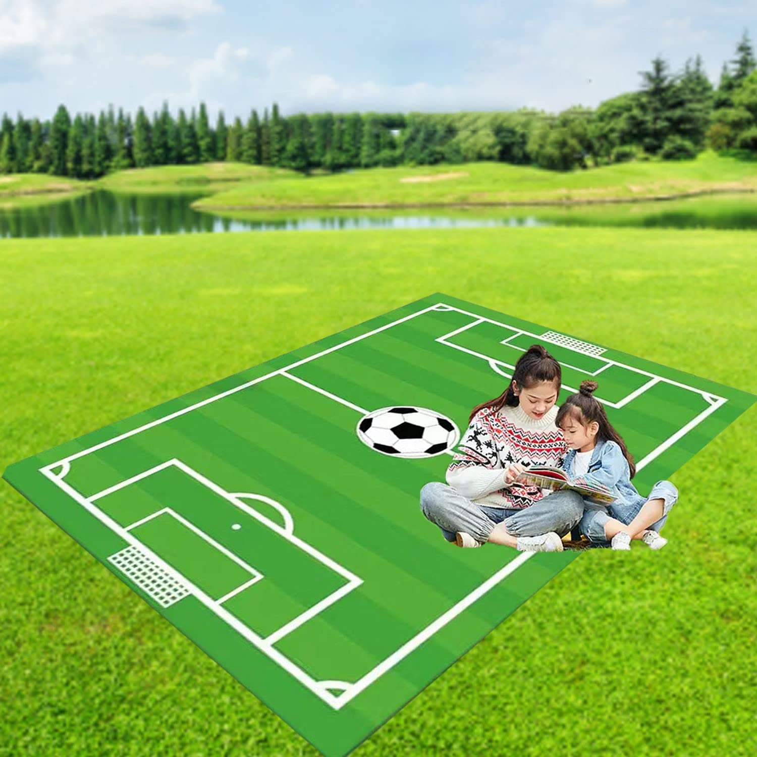 Non-Slip Kids Soccer Rug - 4x6 Football Field Playmat for Boys & Girls Bedroom, Sports Room & Living Room - Soft Green Children's Area Rug for Playtime & Decor