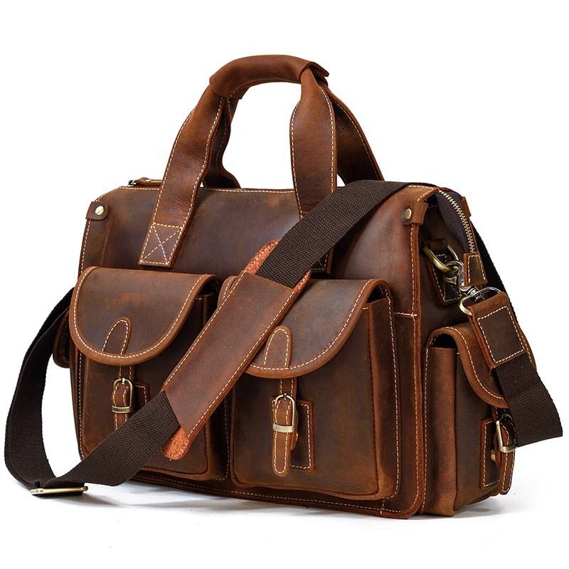 Premium Large Capacity Leather Business Briefcase for Men - 15