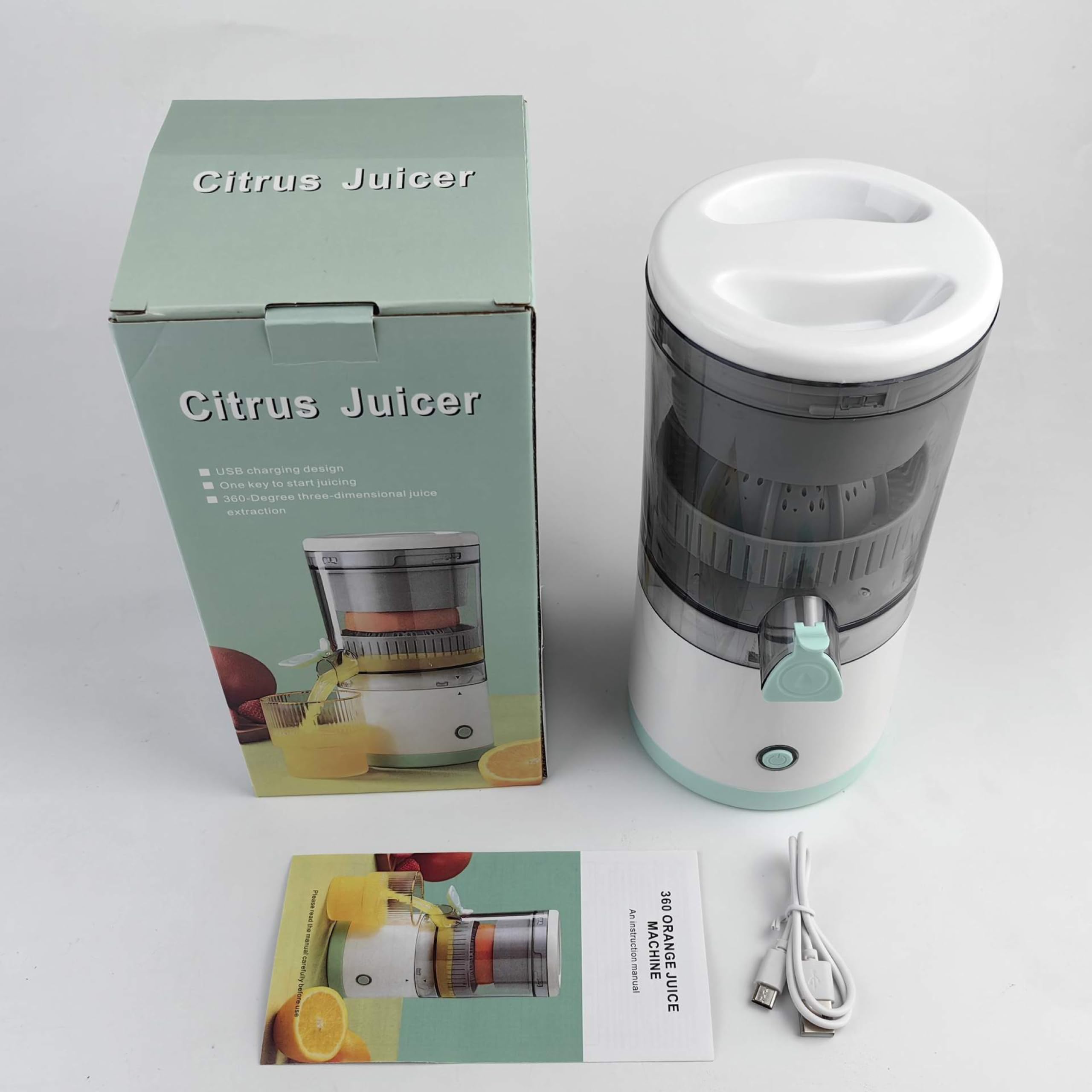 Electric Citrus Juicer - Portable USB Rechargeable Manual Orange Lemon Squeezer with Charging Cable | Wireless Handheld Juice Extractor for Kitchen, Camping & Healthy Breakfast | BPA Free Fruit Press