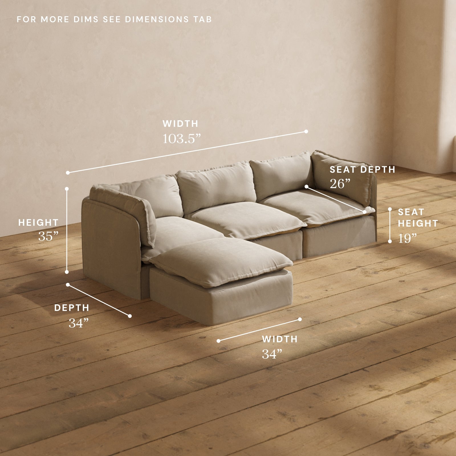 Modular Performance 3-Seater Sectional Sofa in Dune Color | Premium Fabric Blend | Perfect for Living Rooms, Family Rooms & Home Theaters