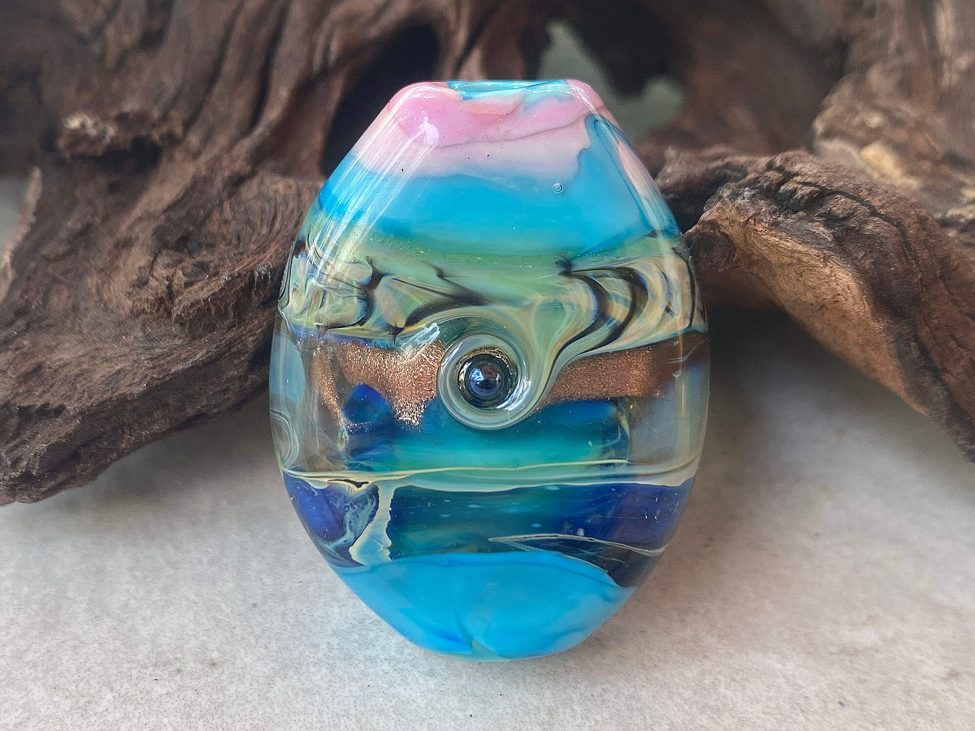 Handmade Turquoise Blue Organic Lampwork Glass Focal Bead for Jewelry Making - Perfect for Necklaces, Bracelets, and DIY Craft Projects
